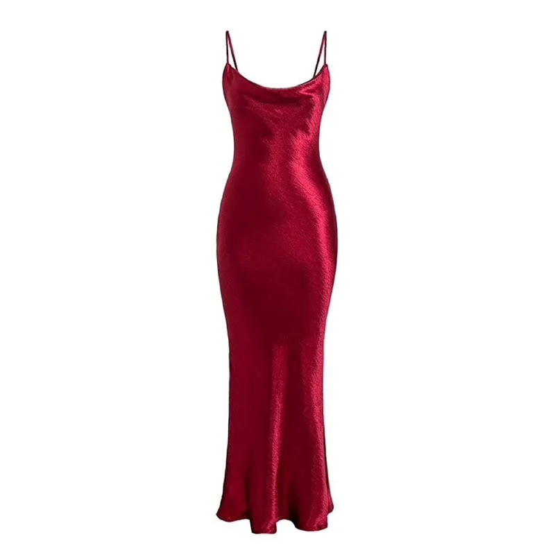 Purpdrank - 2023 Summer Women Satin Long Dress Sexy Champagne Bodycon Club Wear Female Party Slip Dress