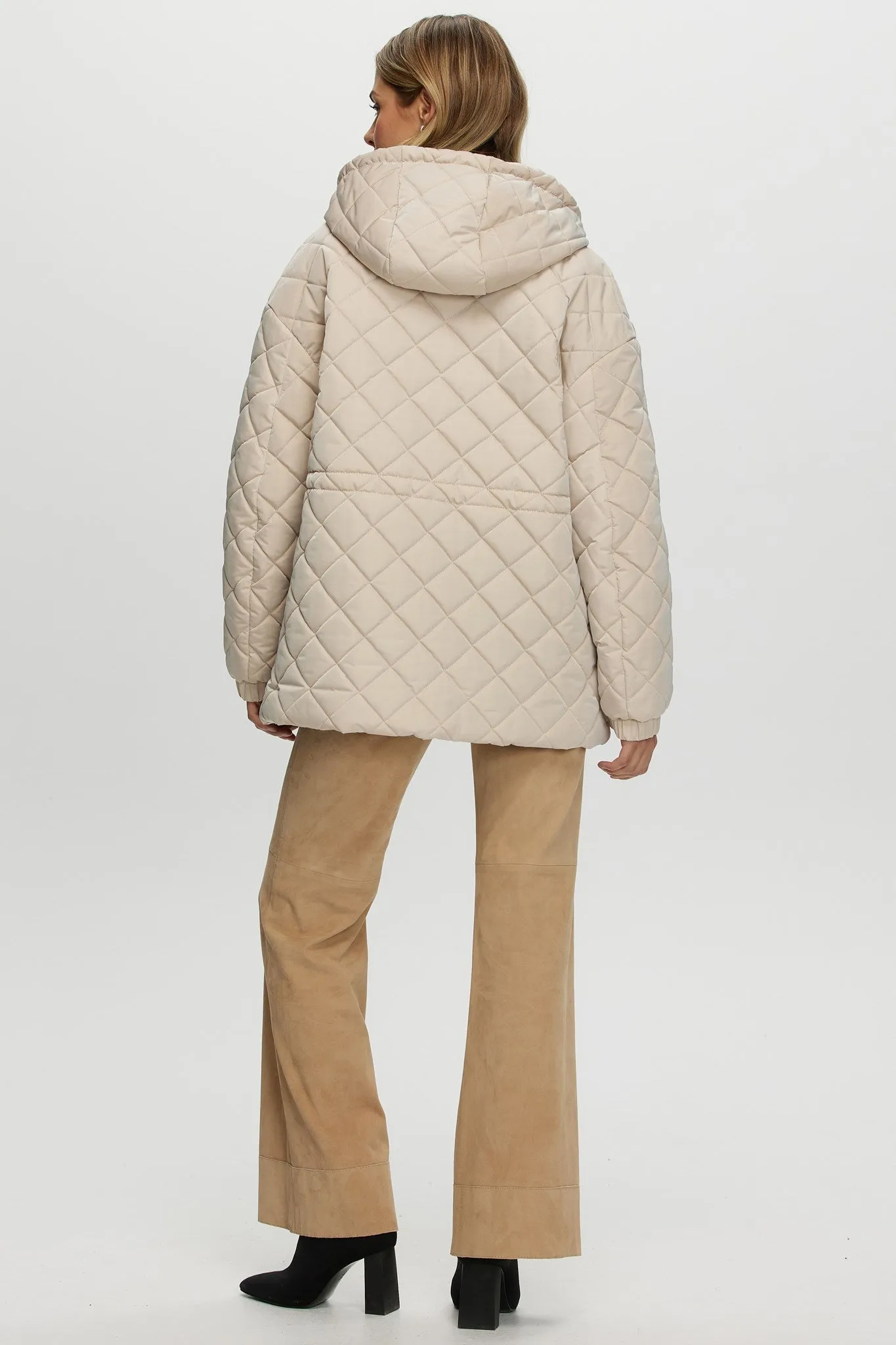 Quilted Fabric Zip Jacket with Hood