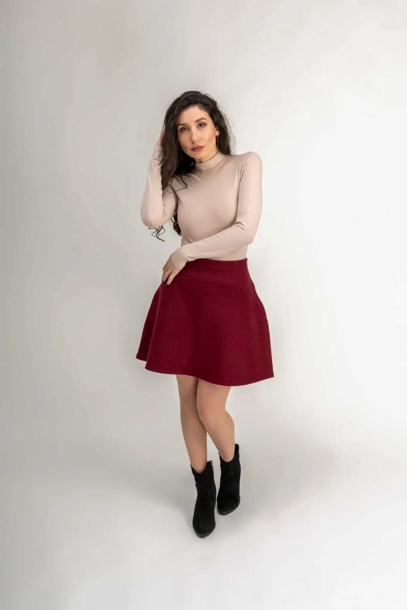 "Arielle" Flared Skirt In Burgundy