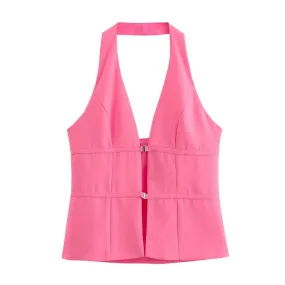 rahma V-neck backless Versatile sleeveless buckle vest top