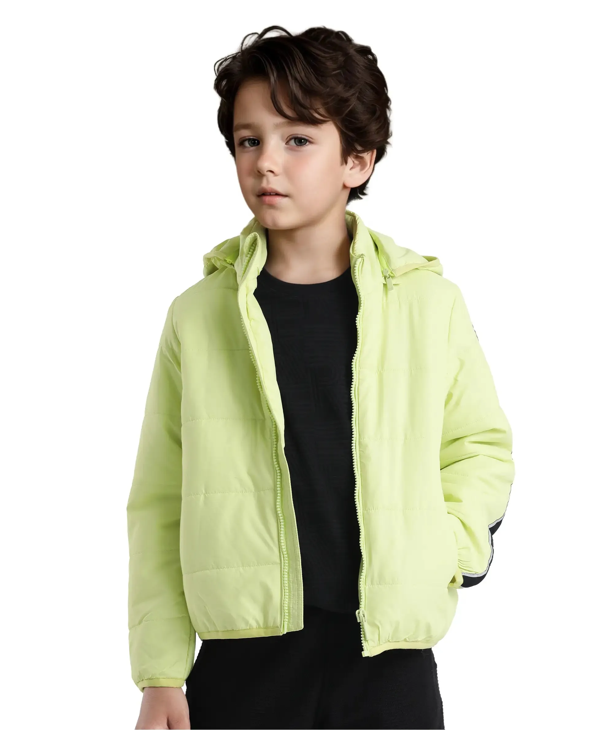 Rare Ones Kids Bolin Flouroscent Green Polyester Full Sleeve Hooded Solid Jacket