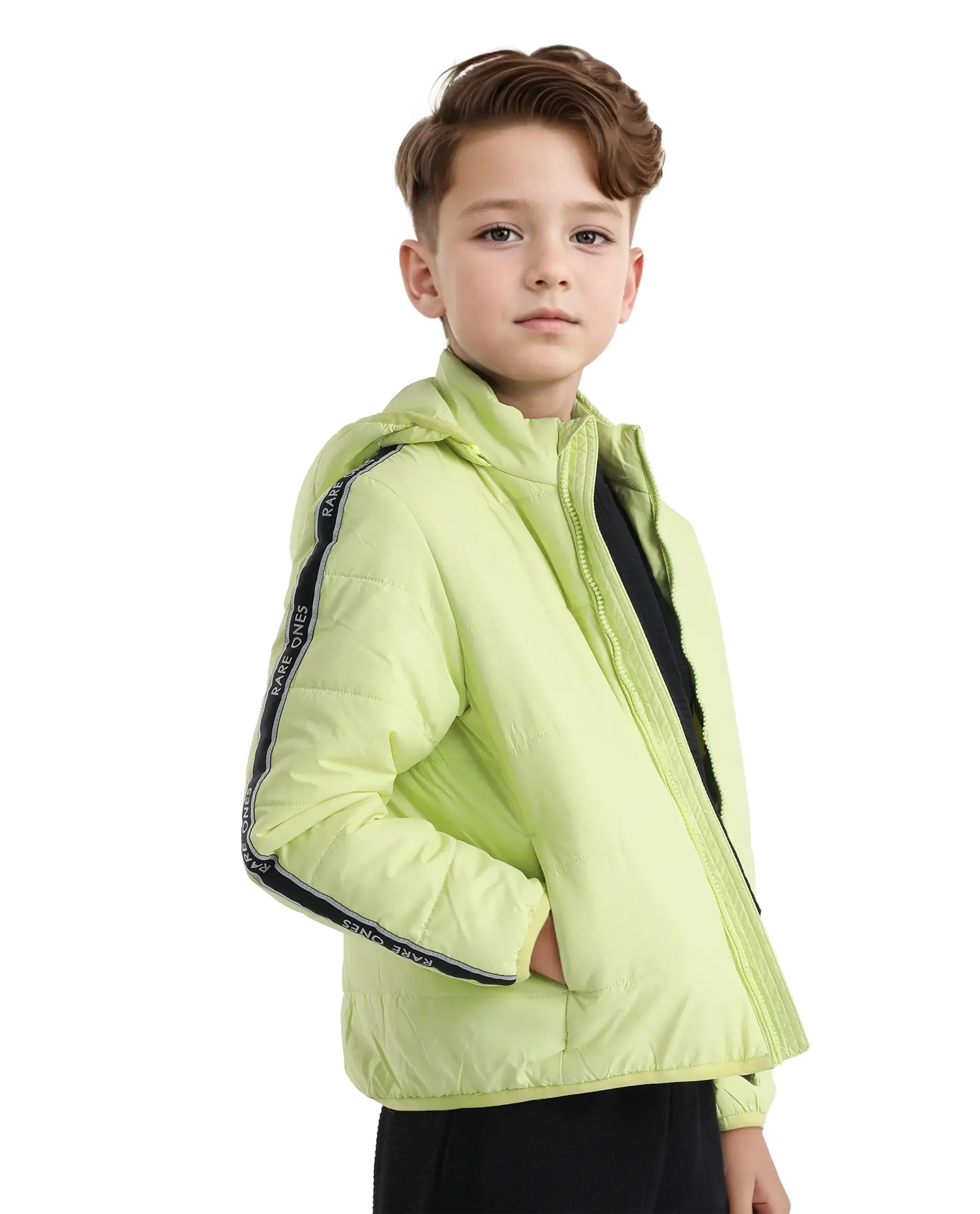 Rare Ones Kids Bolin Flouroscent Green Polyester Full Sleeve Hooded Solid Jacket