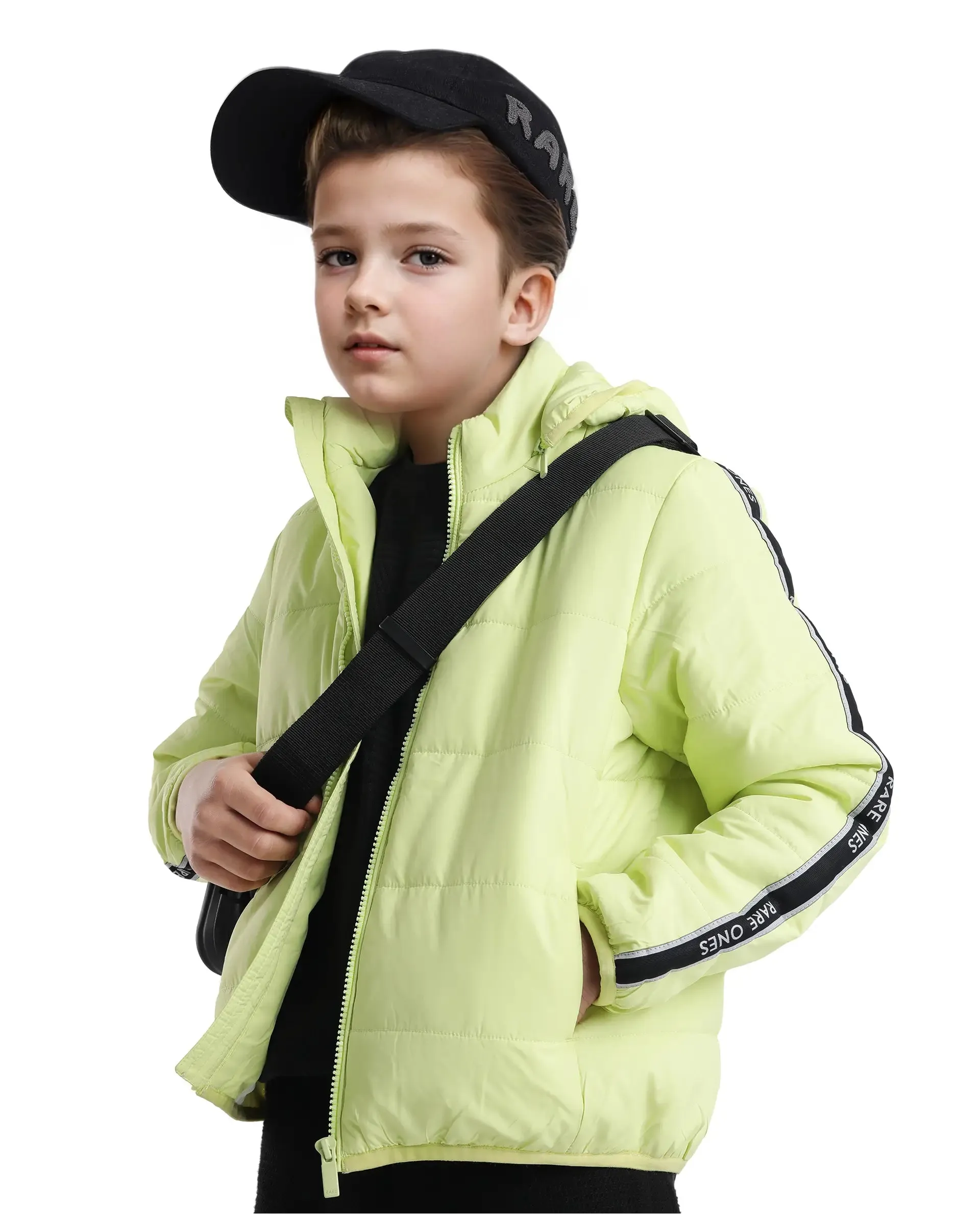 Rare Ones Kids Bolin Flouroscent Green Polyester Full Sleeve Hooded Solid Jacket