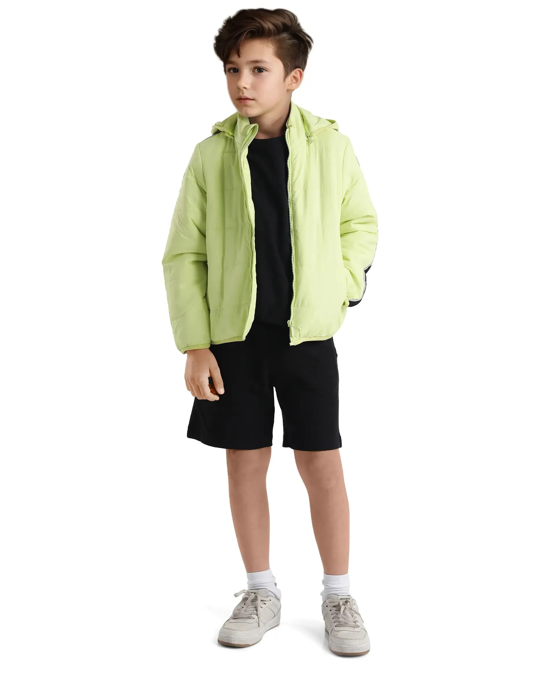 Rare Ones Kids Bolin Flouroscent Green Polyester Full Sleeve Hooded Solid Jacket