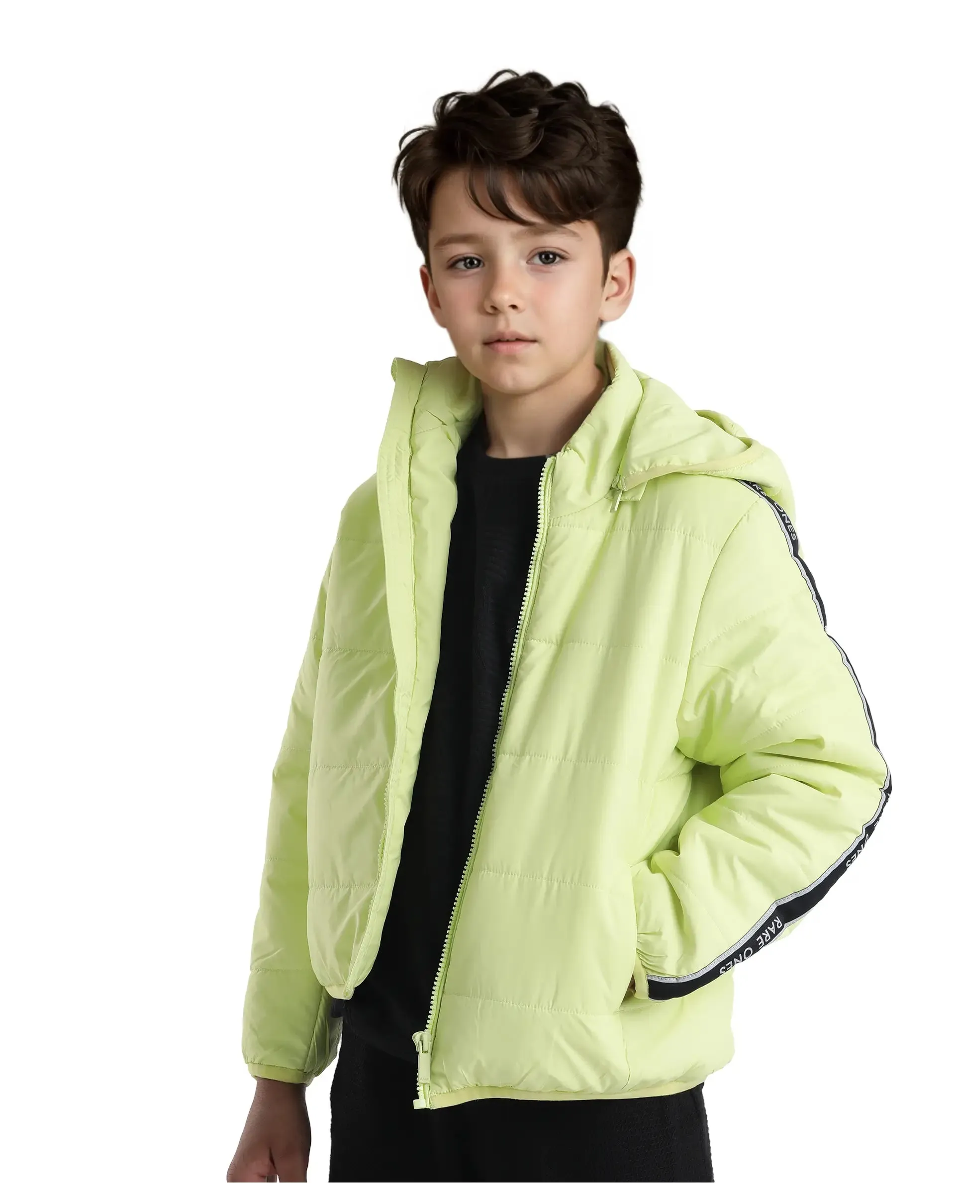 Rare Ones Kids Bolin Flouroscent Green Polyester Full Sleeve Hooded Solid Jacket