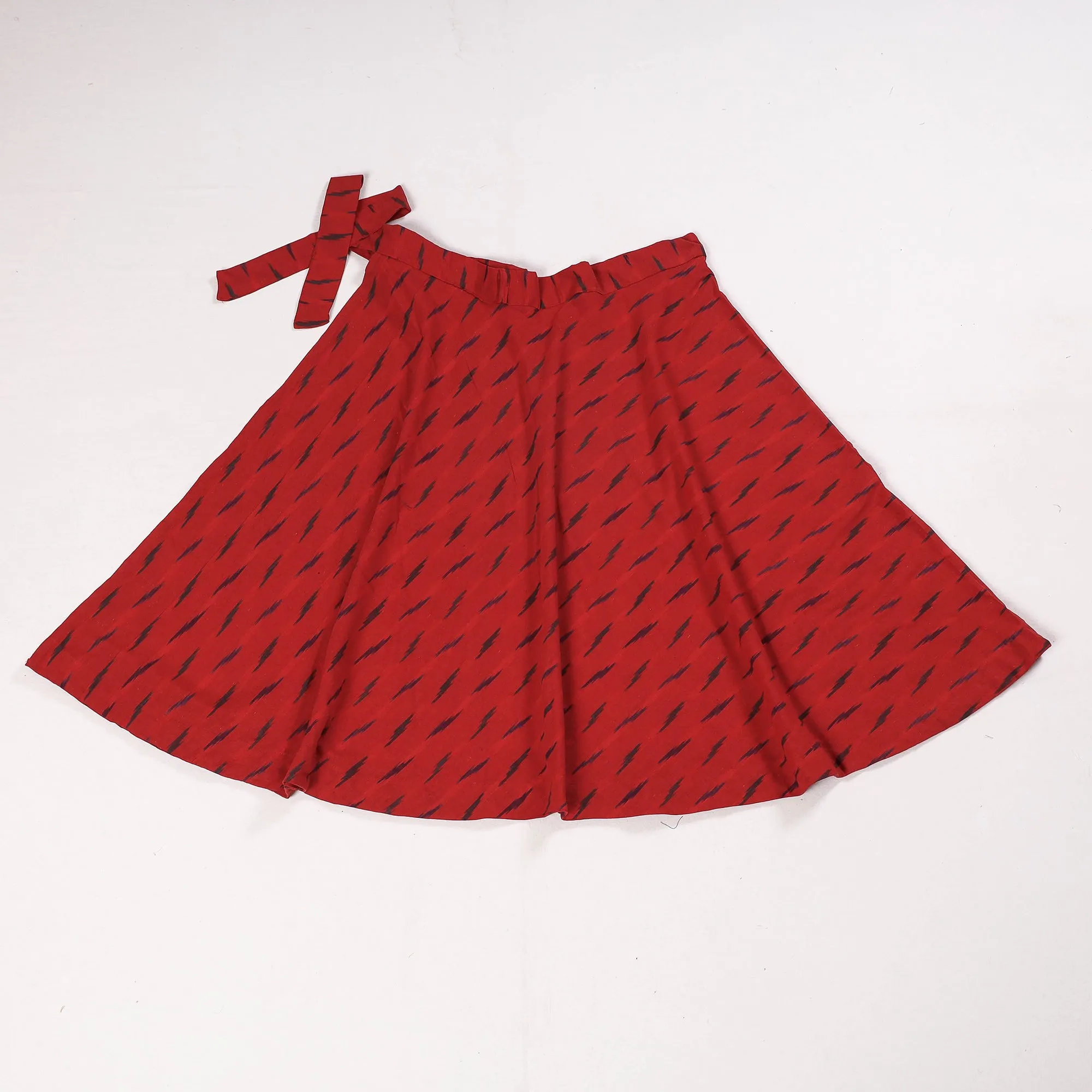 Red - Pochampally Ikat Cotton Wrap Around Skirt