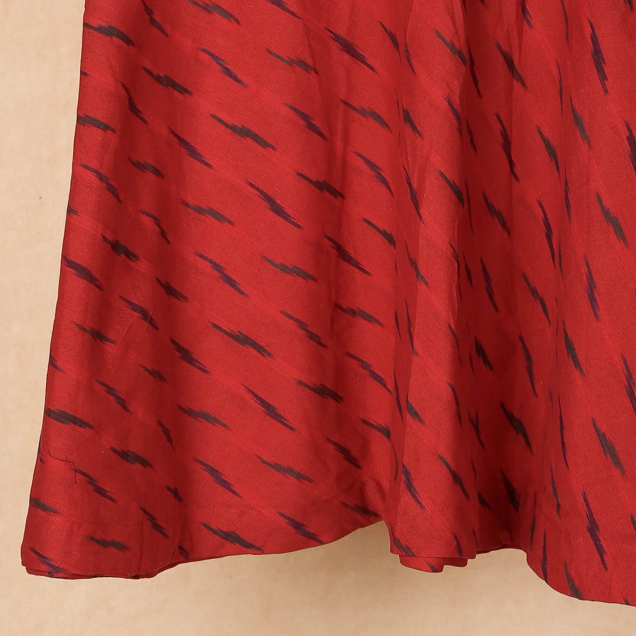 Red - Pochampally Ikat Cotton Wrap Around Skirt