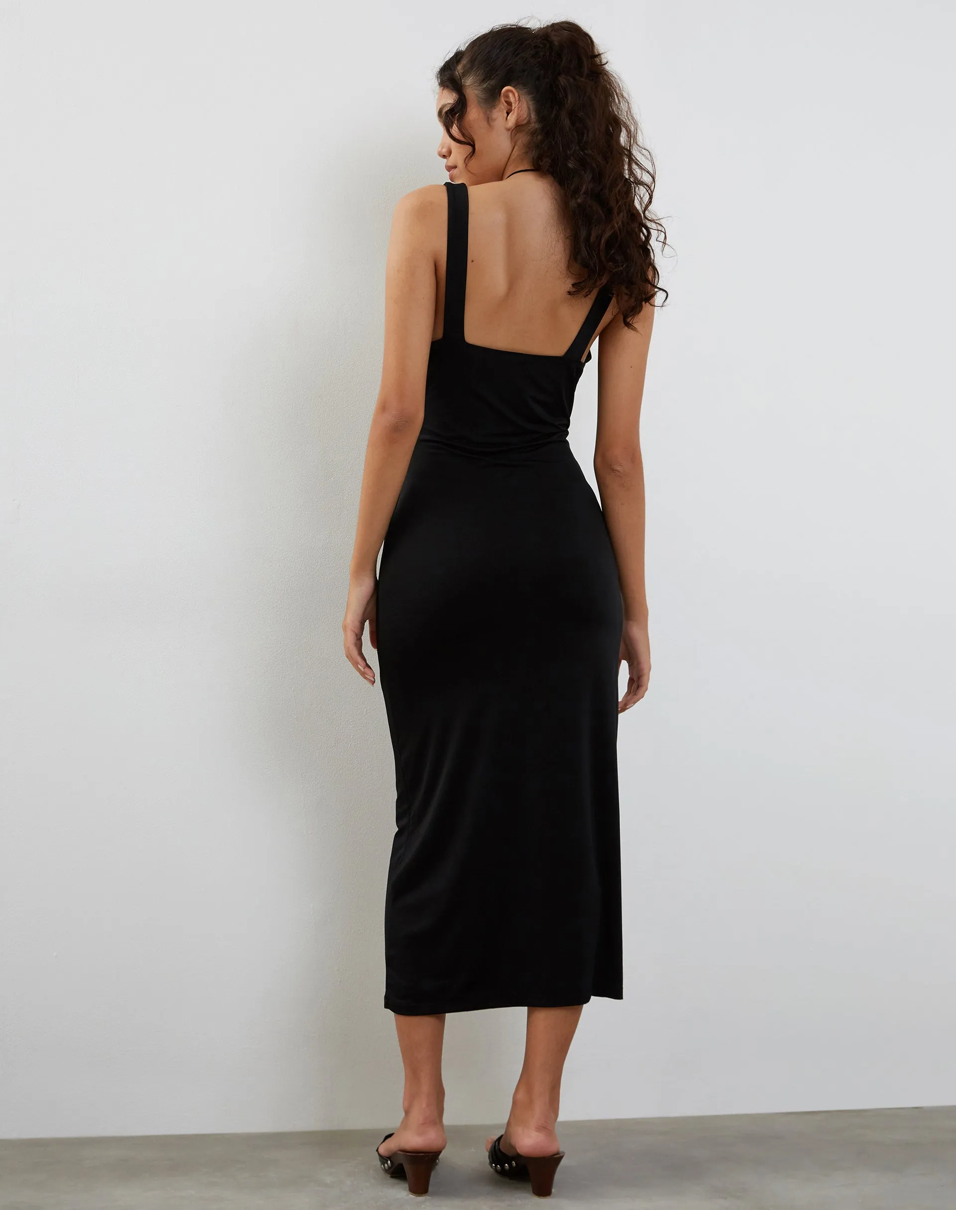 Reina Cut Out Bodycon Midi Dress in Black