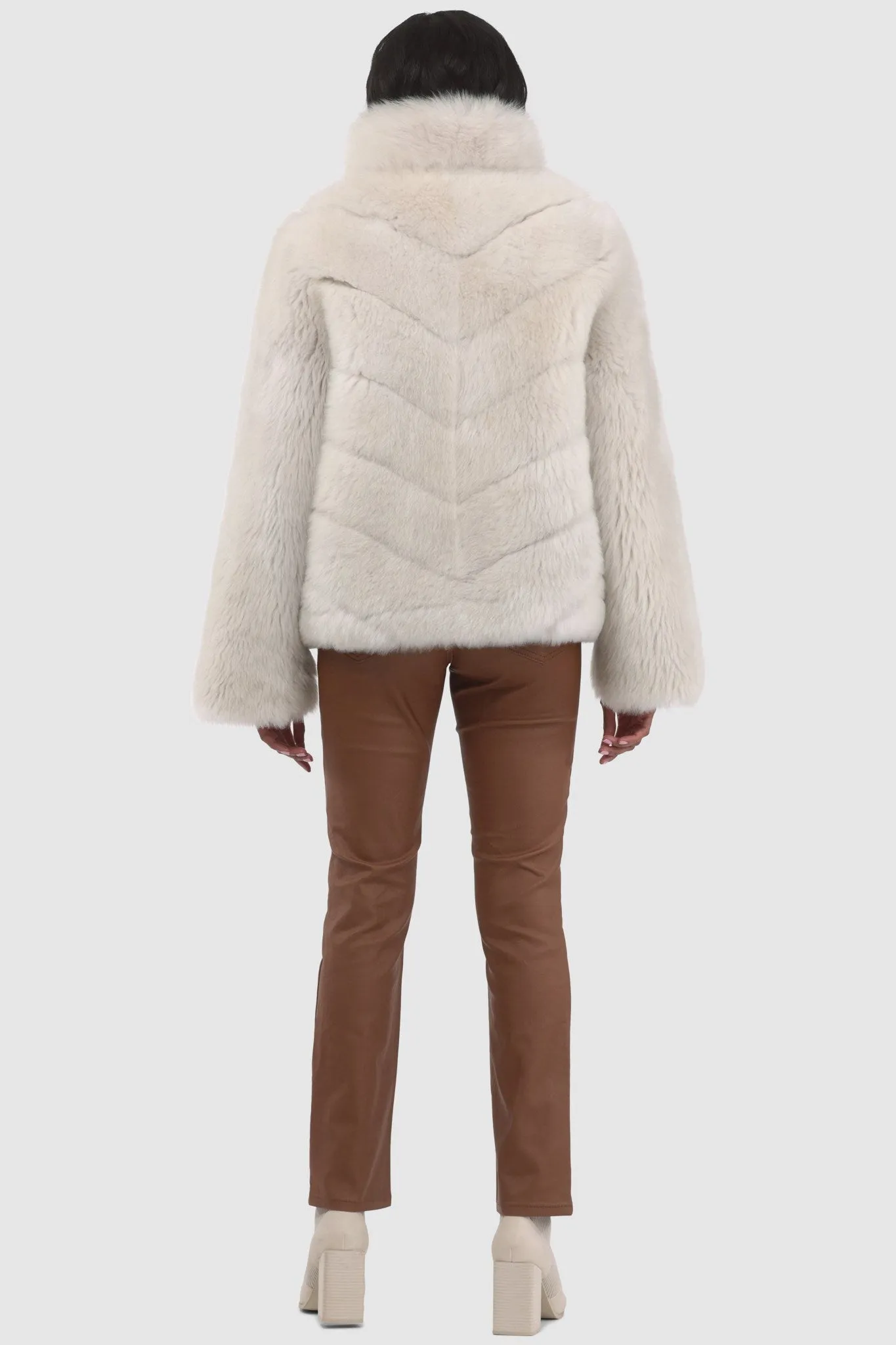 Reversible Merinillo Shearling Lamb Chevron Jacket with Horizontal Bottom