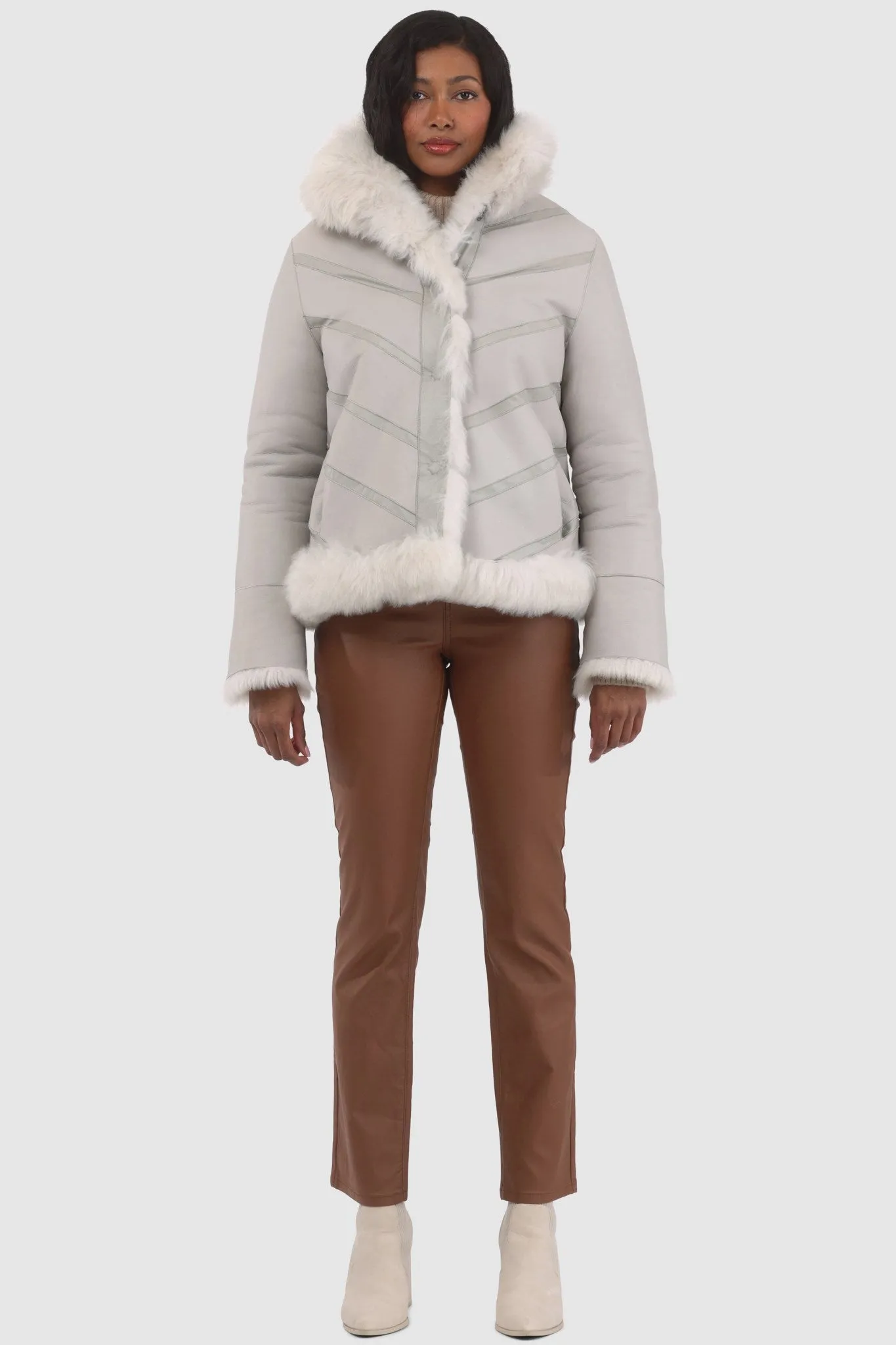 Reversible Merinillo Shearling Lamb Chevron Jacket with Horizontal Bottom