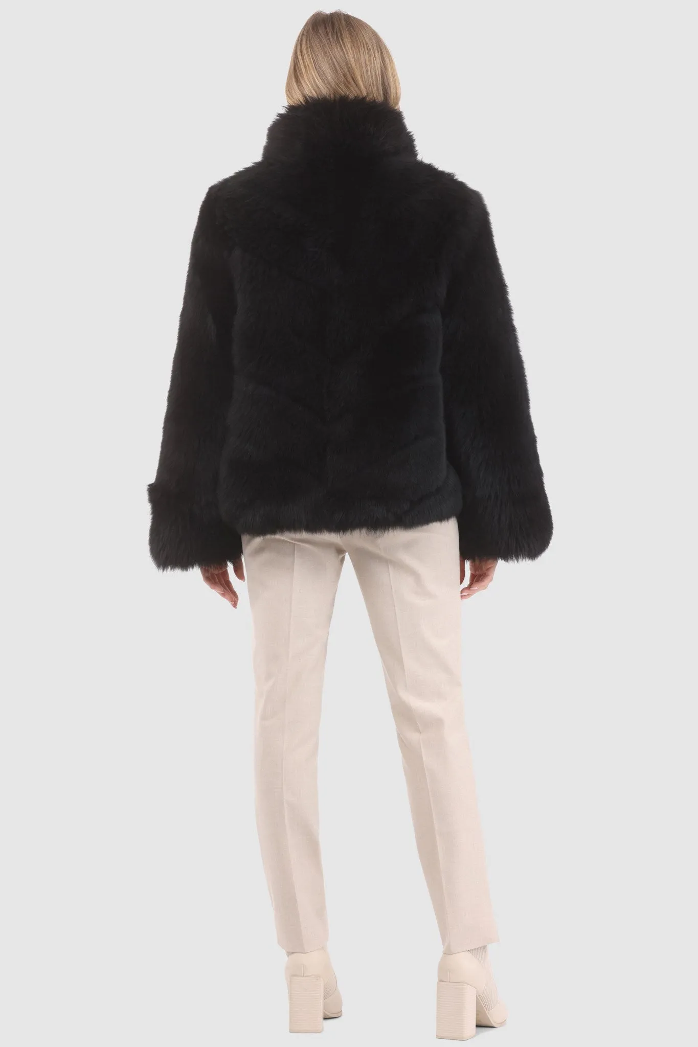 Reversible Merinillo Shearling Lamb Chevron Jacket with Horizontal Bottom