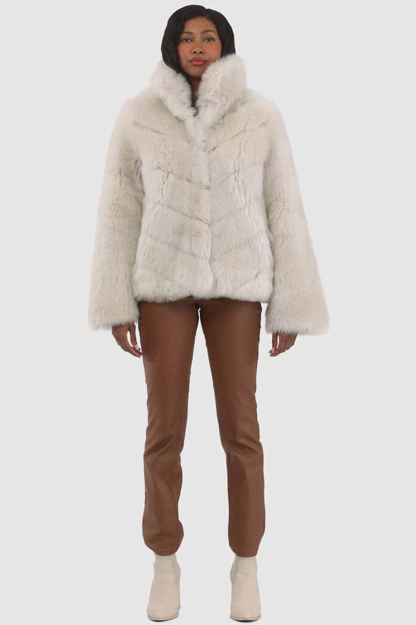 Reversible Merinillo Shearling Lamb Chevron Jacket with Horizontal Bottom