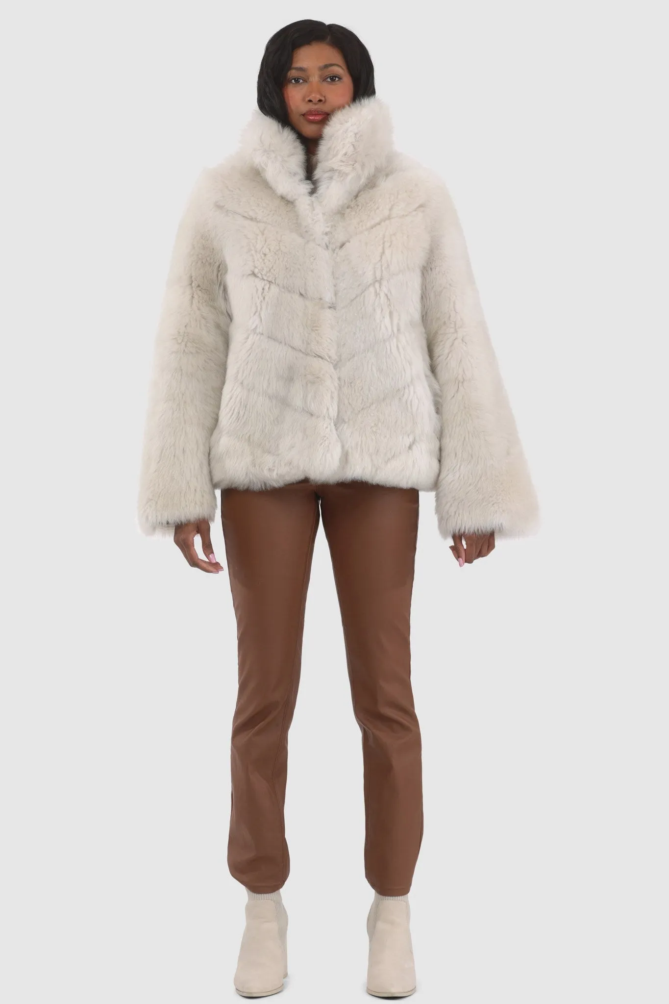 Reversible Merinillo Shearling Lamb Chevron Jacket with Horizontal Bottom