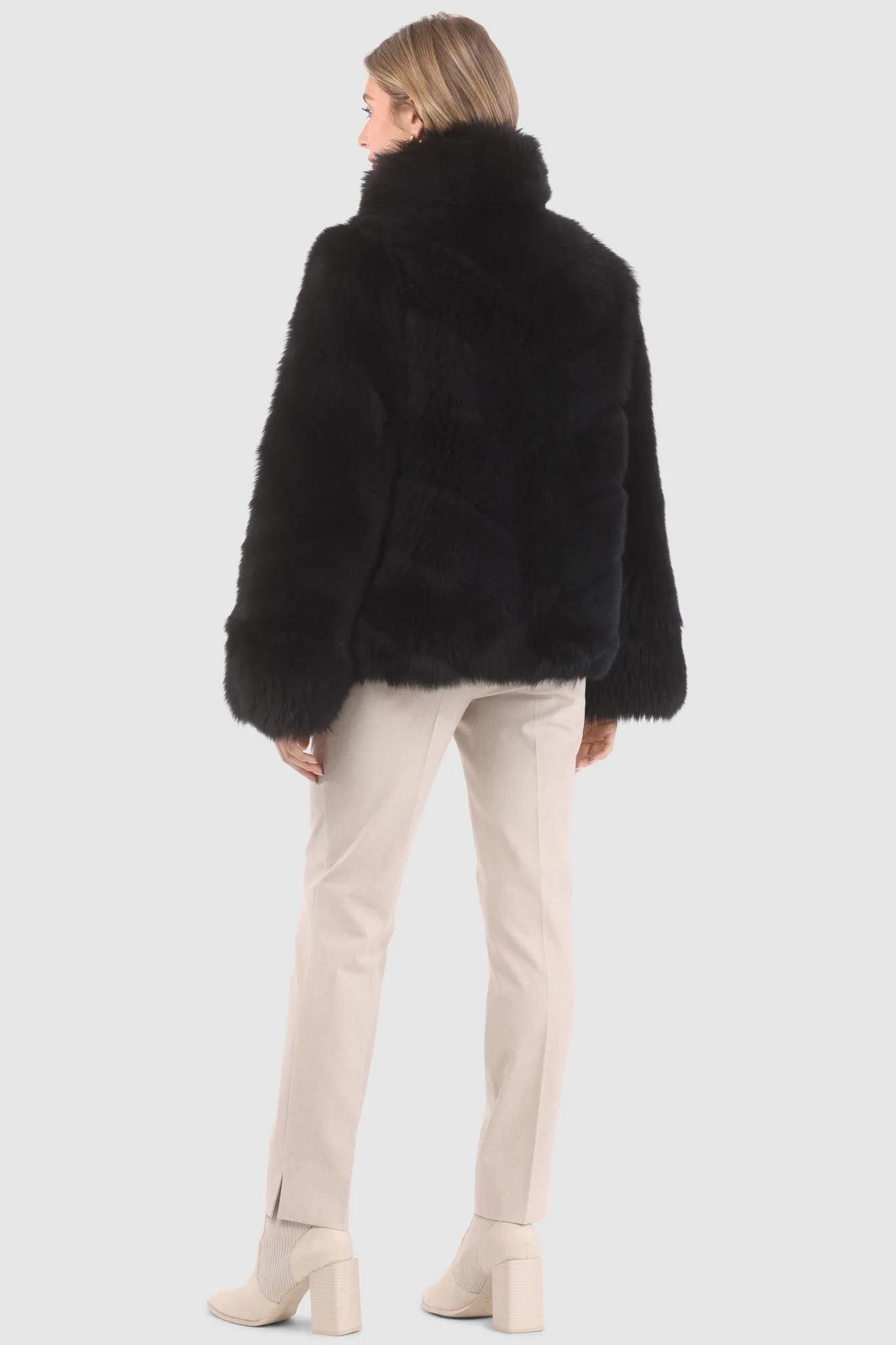 Reversible Merinillo Shearling Lamb Chevron Jacket with Horizontal Bottom