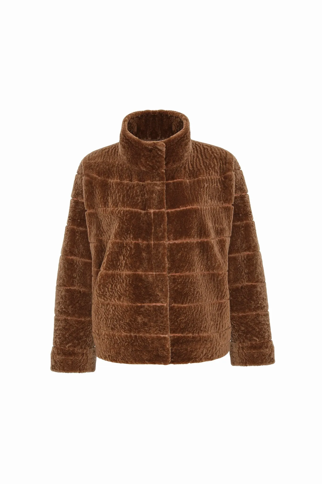 Reversible Textured Shearling Lamb Jacket with Cropped Sleeves