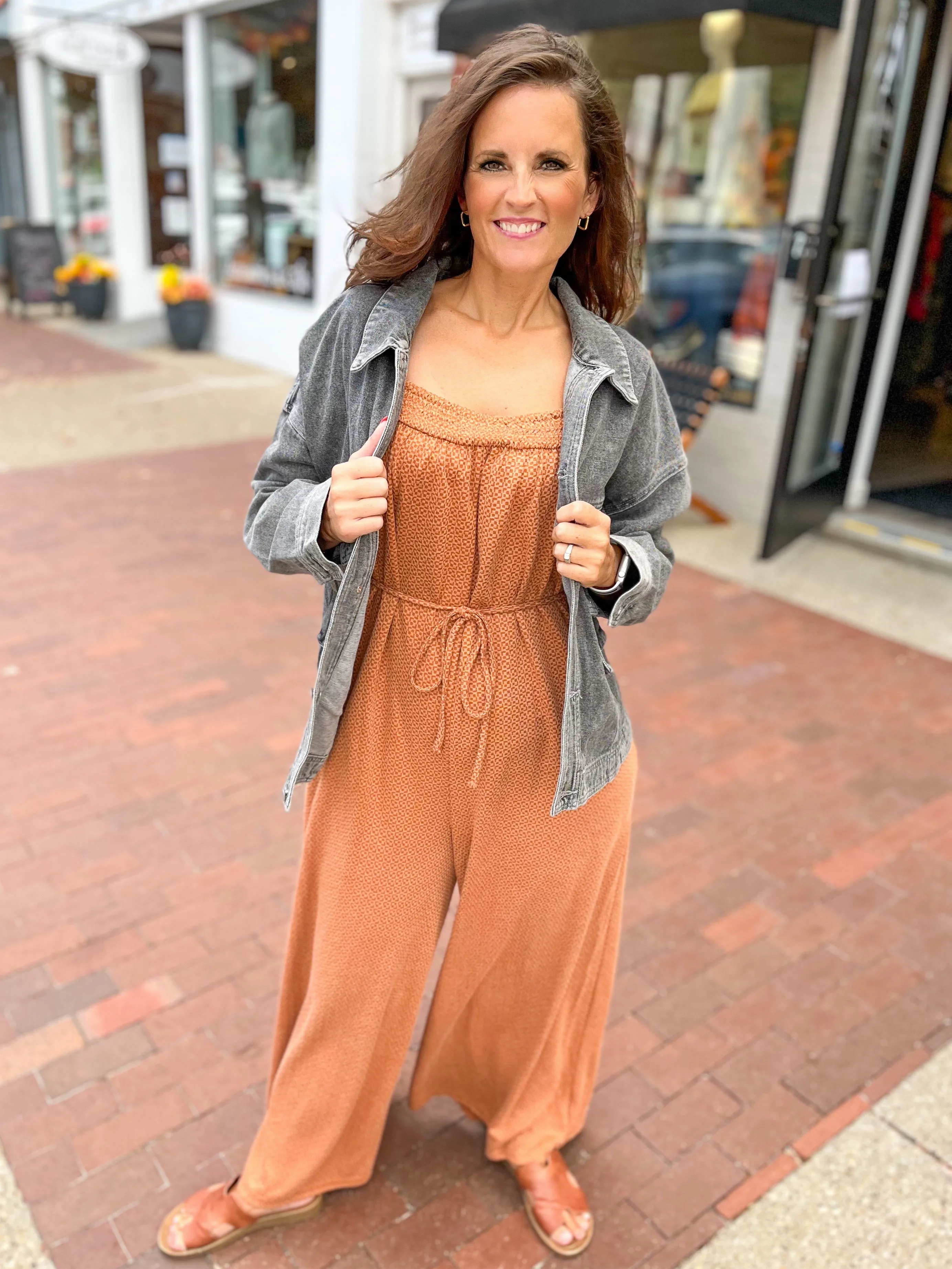 Rust Jacquard Jumpsuit