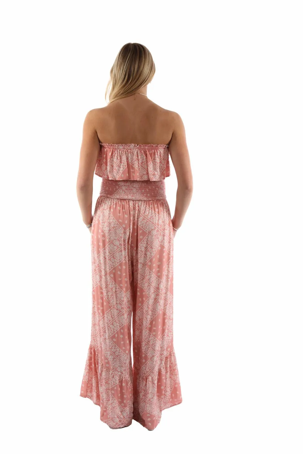 Scully Womens Strapless Ruffle Trim Dusty Pink Lyocell S/L Jumpsuit