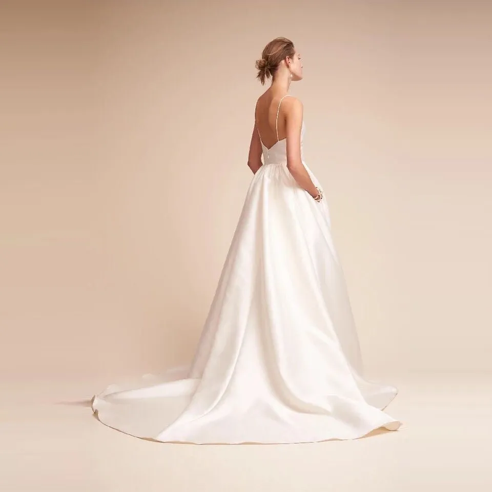 sd-hk White Slip Wedding Dress V Neck Floor-length Wedding Dress