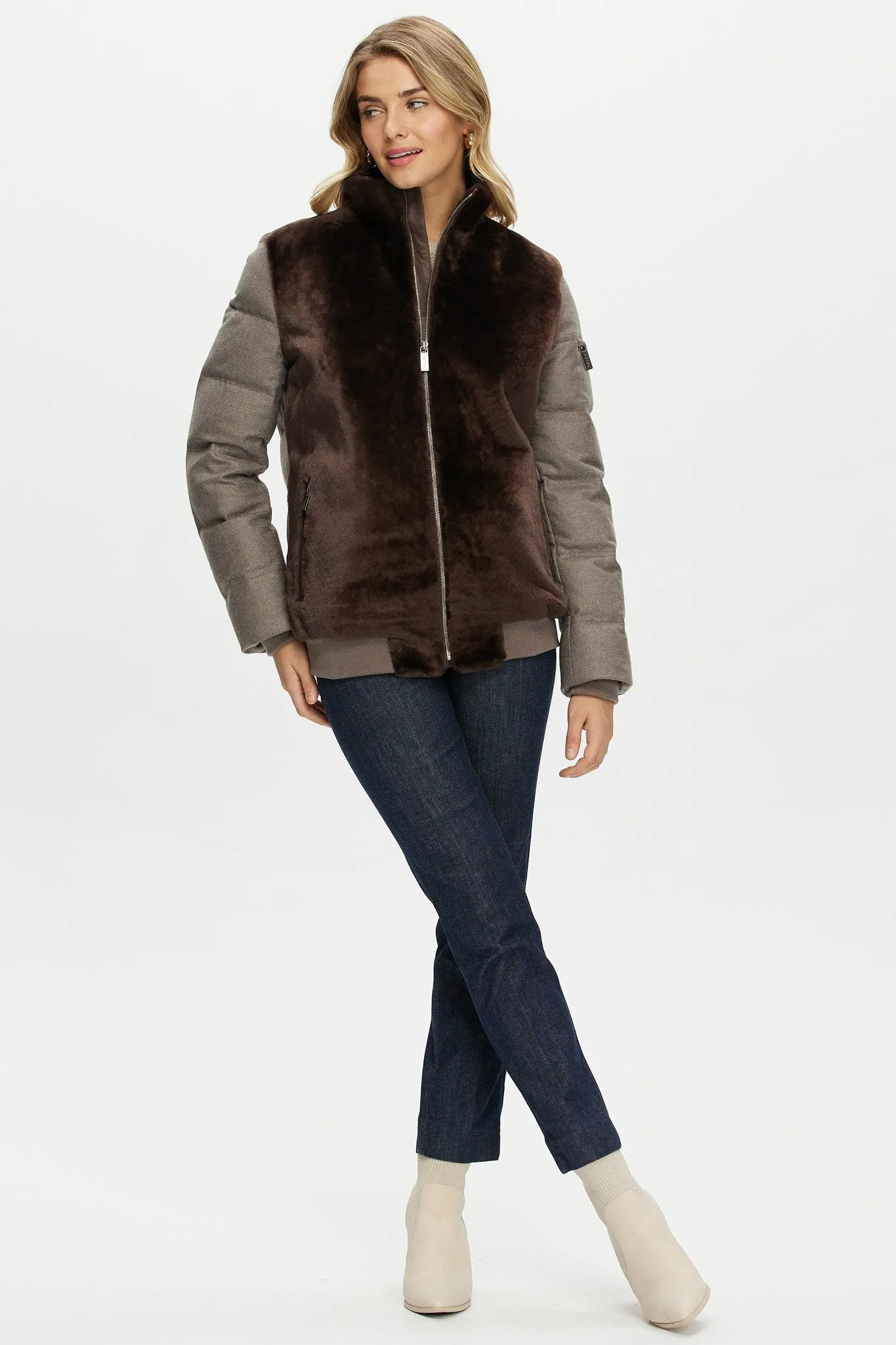 Select Shearling Lamb Jacket with Loro Piana Cashmere & Wool Down Sleeves and Back