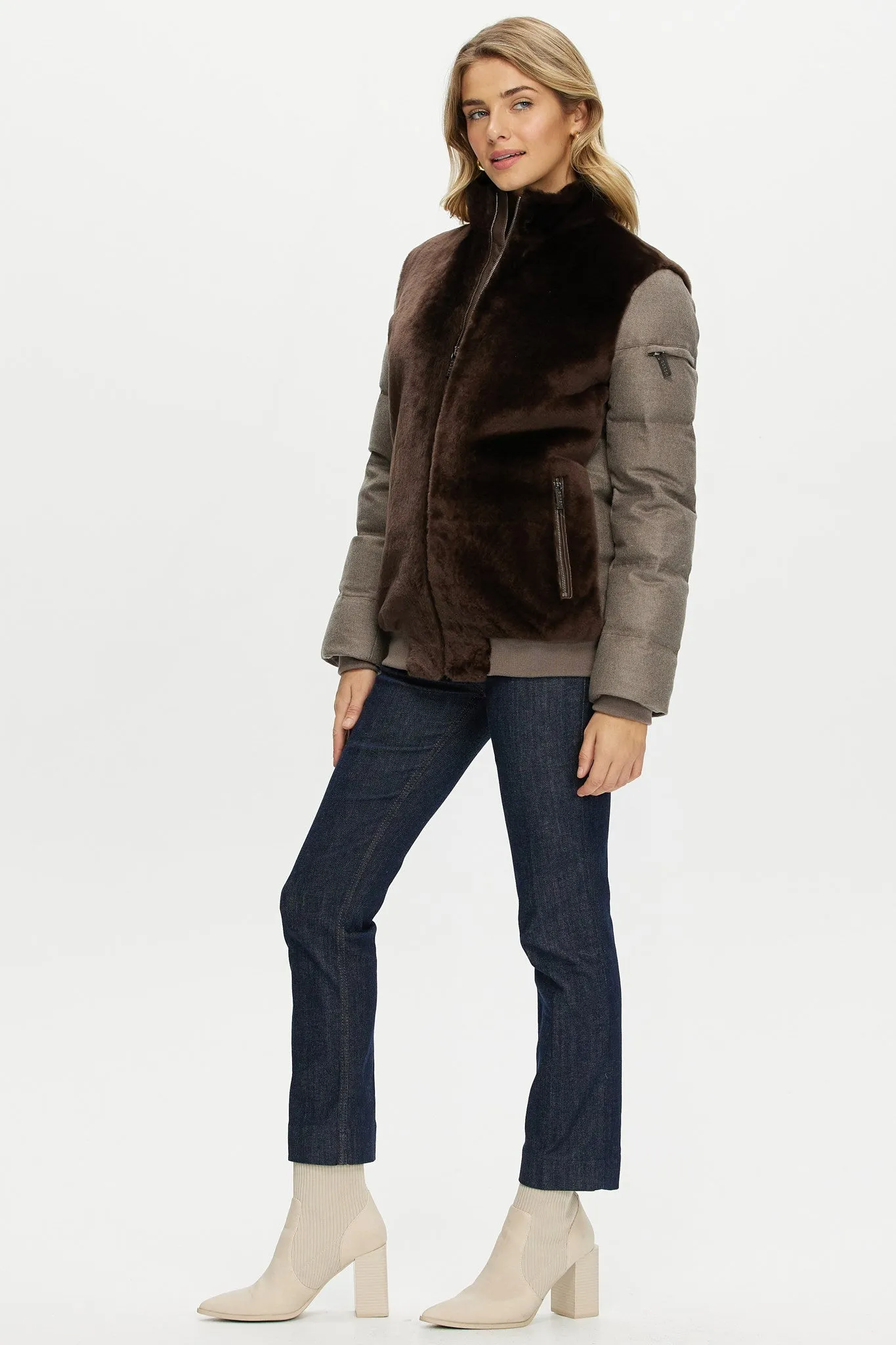 Select Shearling Lamb Jacket with Loro Piana Cashmere & Wool Down Sleeves and Back