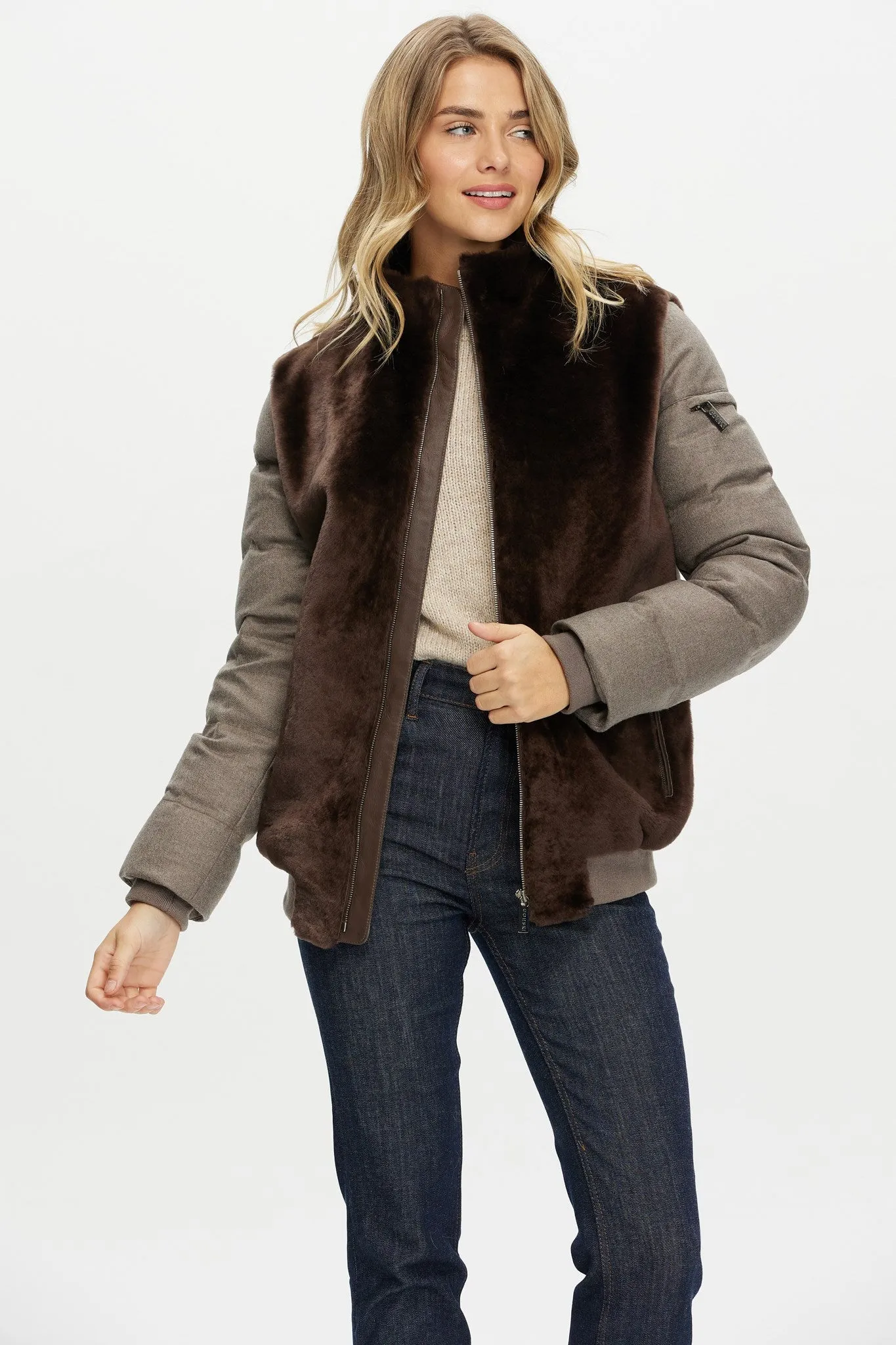 Select Shearling Lamb Jacket with Loro Piana Cashmere & Wool Down Sleeves and Back