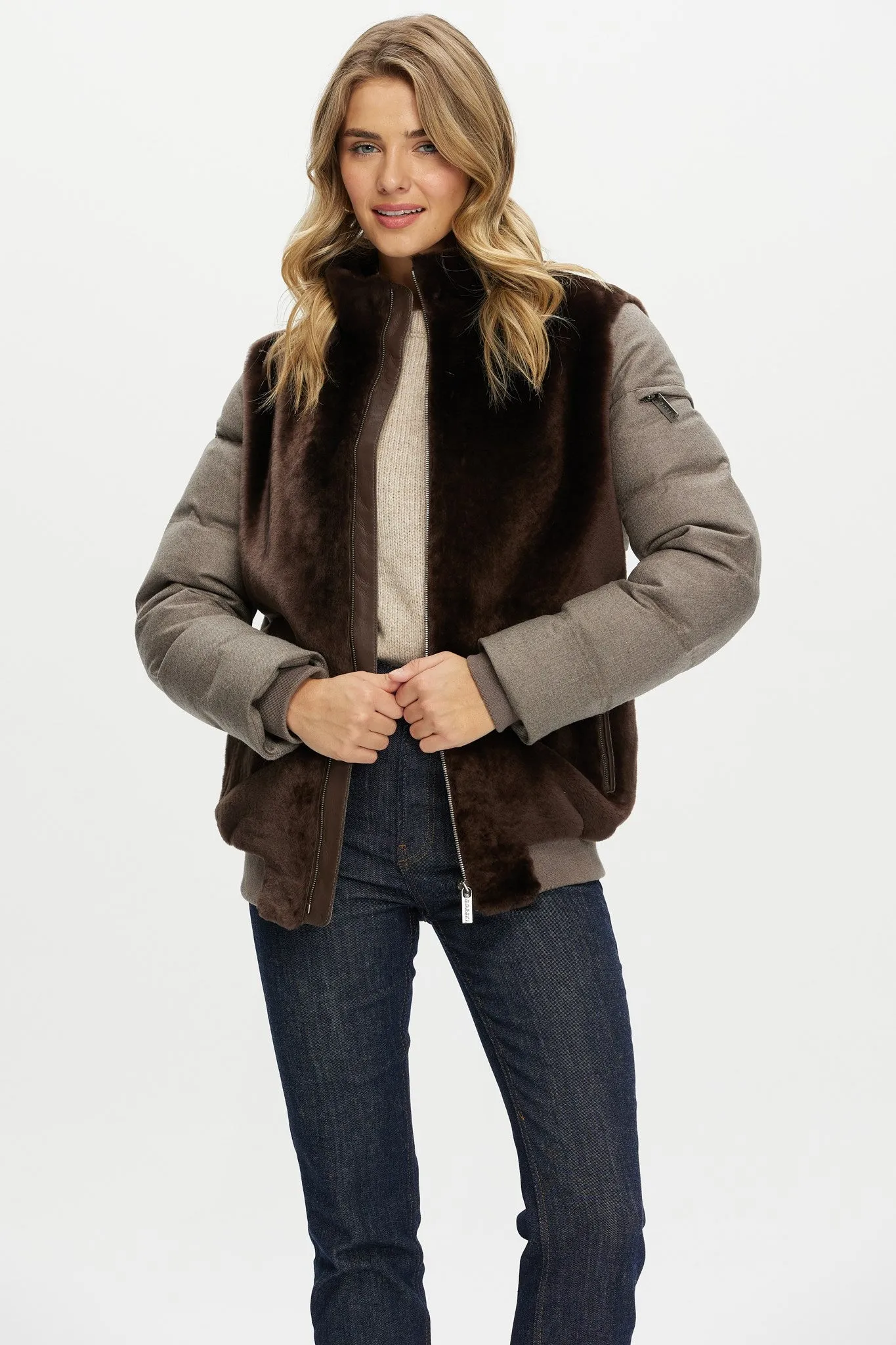 Select Shearling Lamb Jacket with Loro Piana Cashmere & Wool Down Sleeves and Back