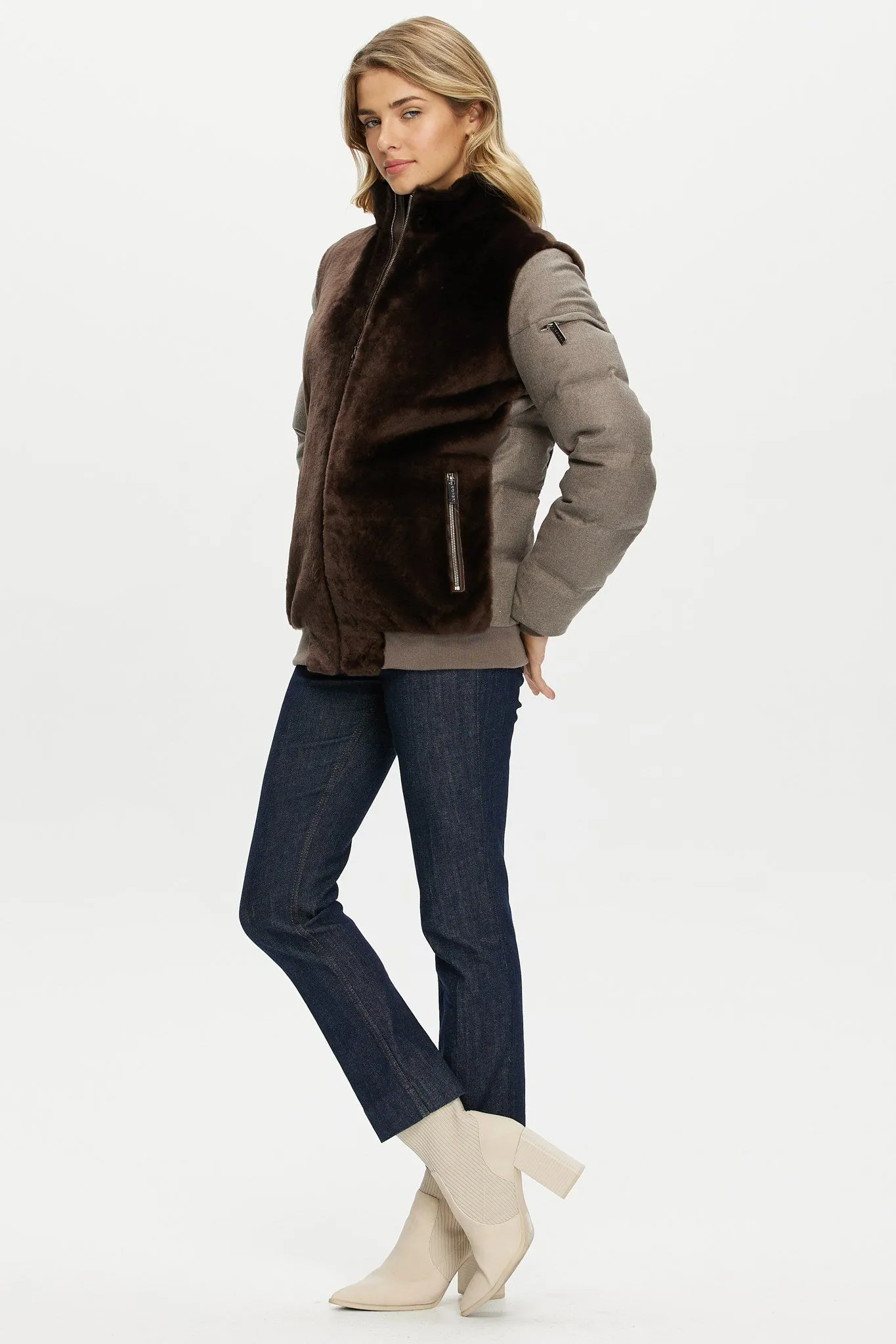 Select Shearling Lamb Jacket with Loro Piana Cashmere & Wool Down Sleeves and Back