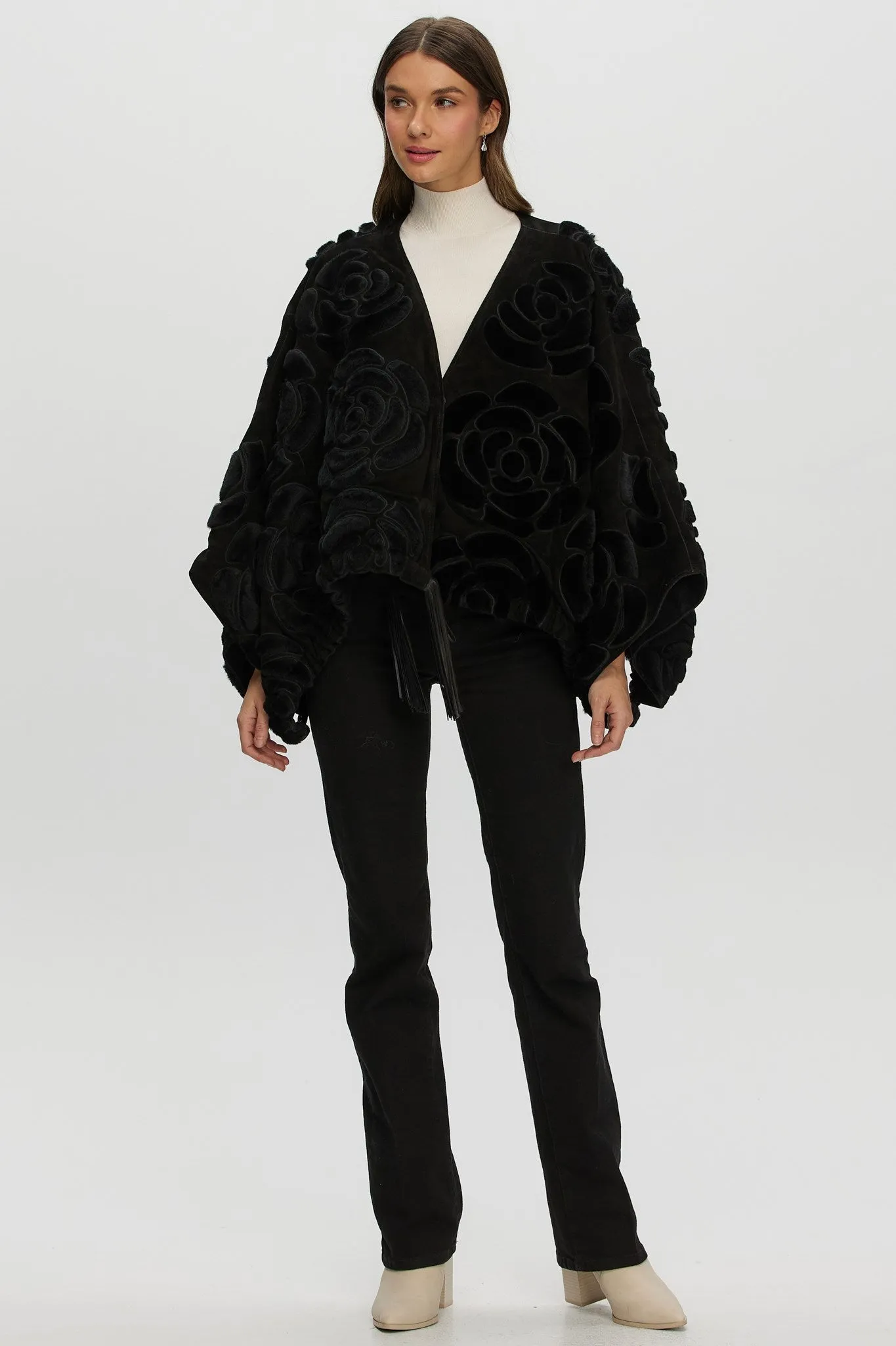 Select Shearling/Suede Lamb Floral Embroidered Jacket Reversible To Loro Piana Cashmere & Wool