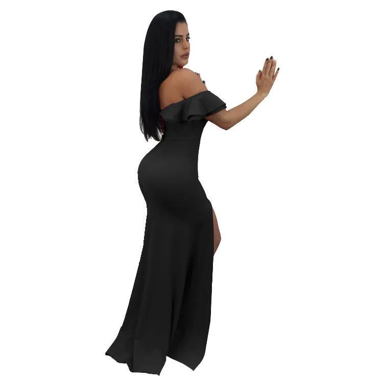 Sexy Off Shoulder Side Split Bodycon Party Maxi Dress