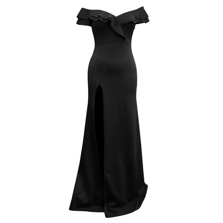 Sexy Off Shoulder Side Split Bodycon Party Maxi Dress