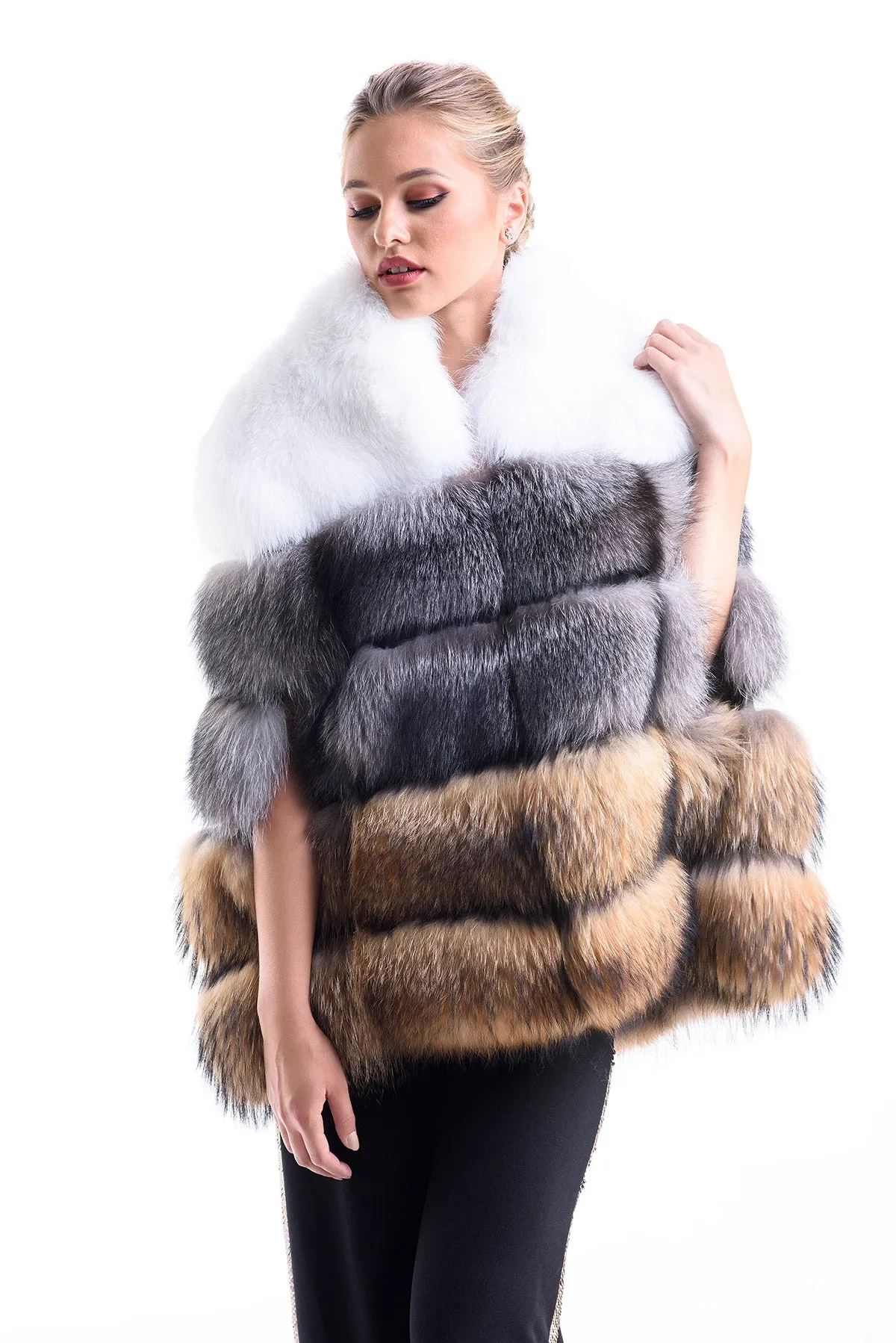 Silver Cape Style Genuine Raccoon and Arctic Fox Fur Vest