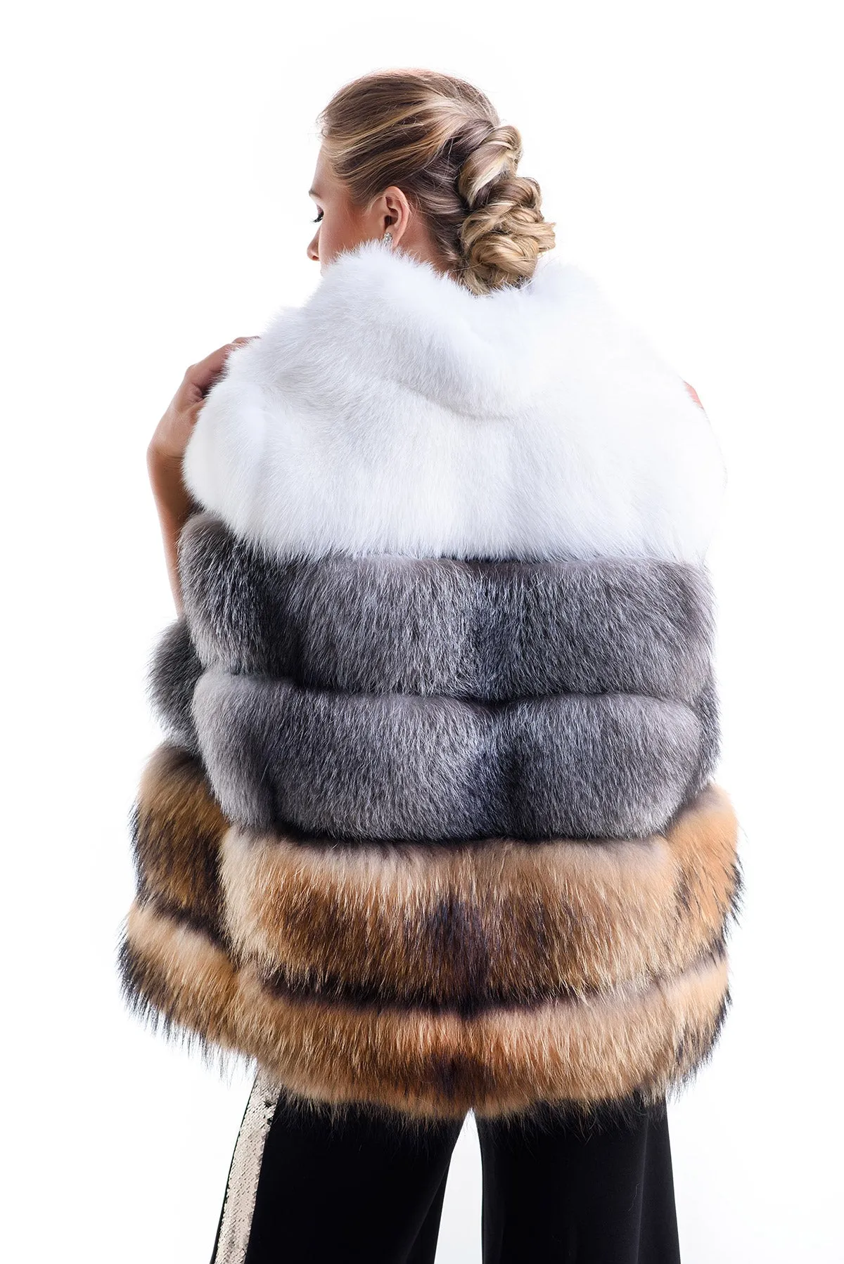 Silver Cape Style Genuine Raccoon and Arctic Fox Fur Vest