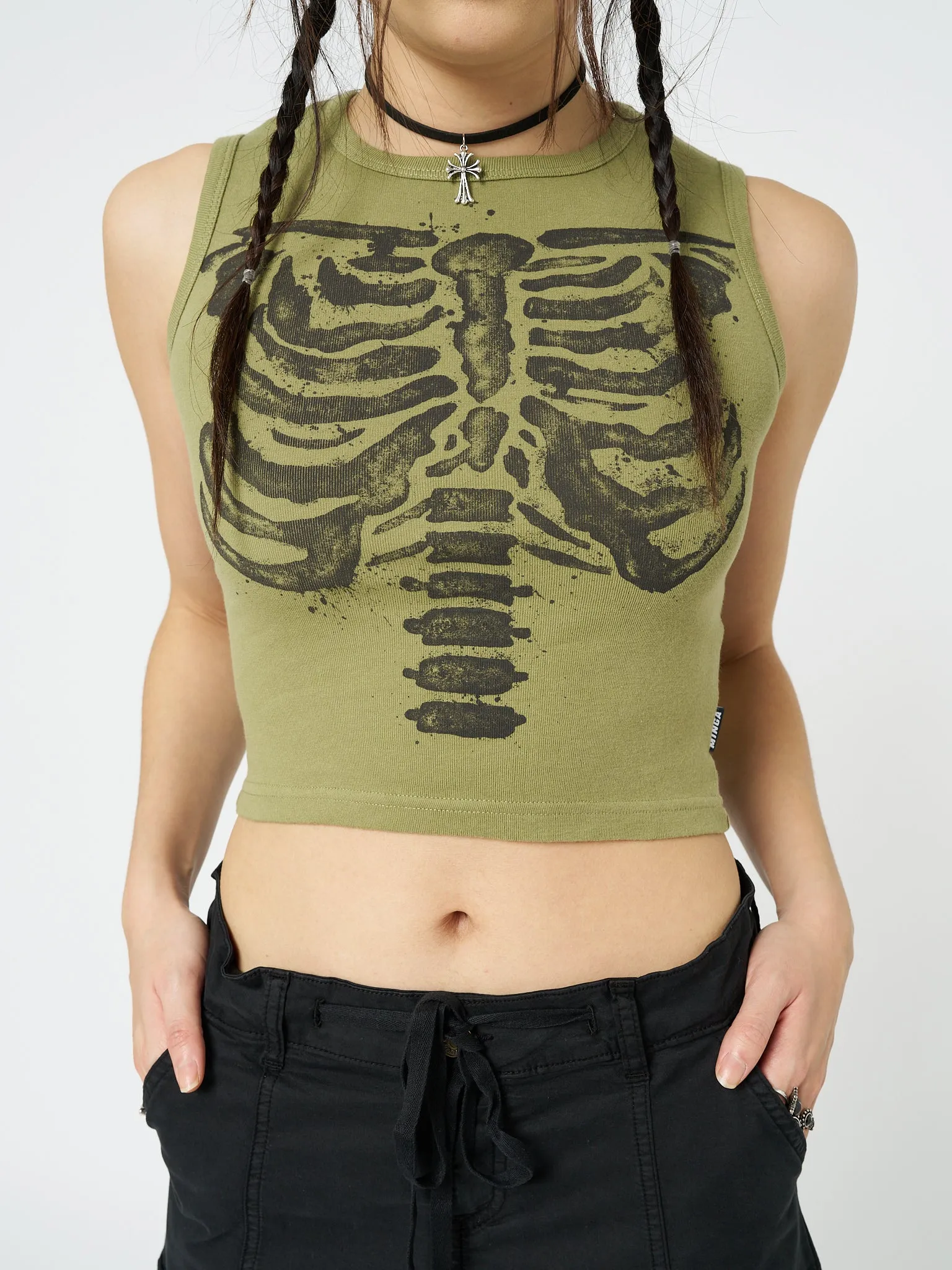 Skeleton Green Graphic Print Vest Top