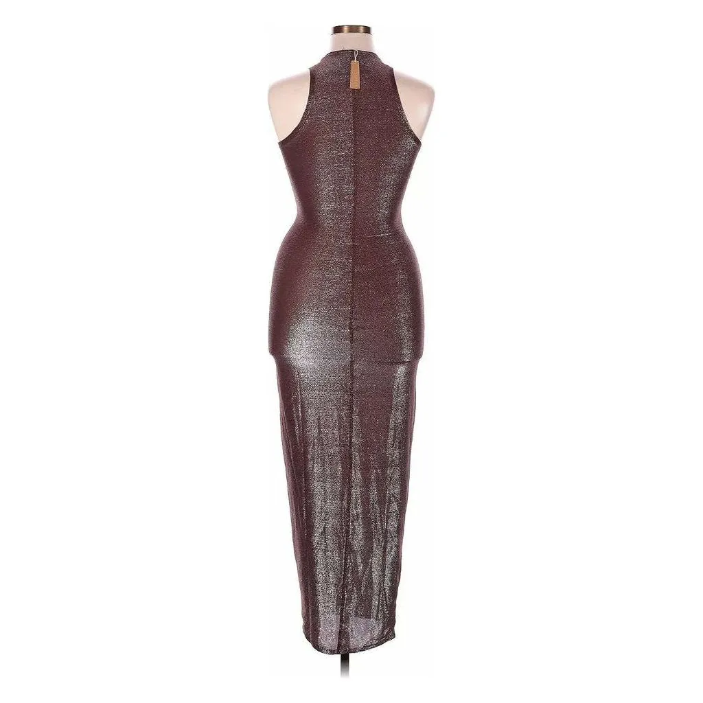 Skims Shimmer Long Slip Dress in Cocoa Metallic Bodycon Maxi Slipdress - Size XL