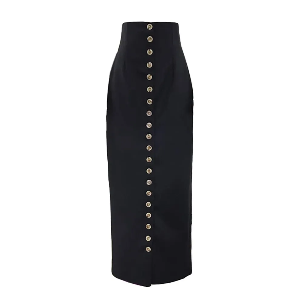 Solid Patchwork Single Breasted Long Skirts For Women High Waist Temperament Slimming Bodycon Skirt Female Fashion Style New