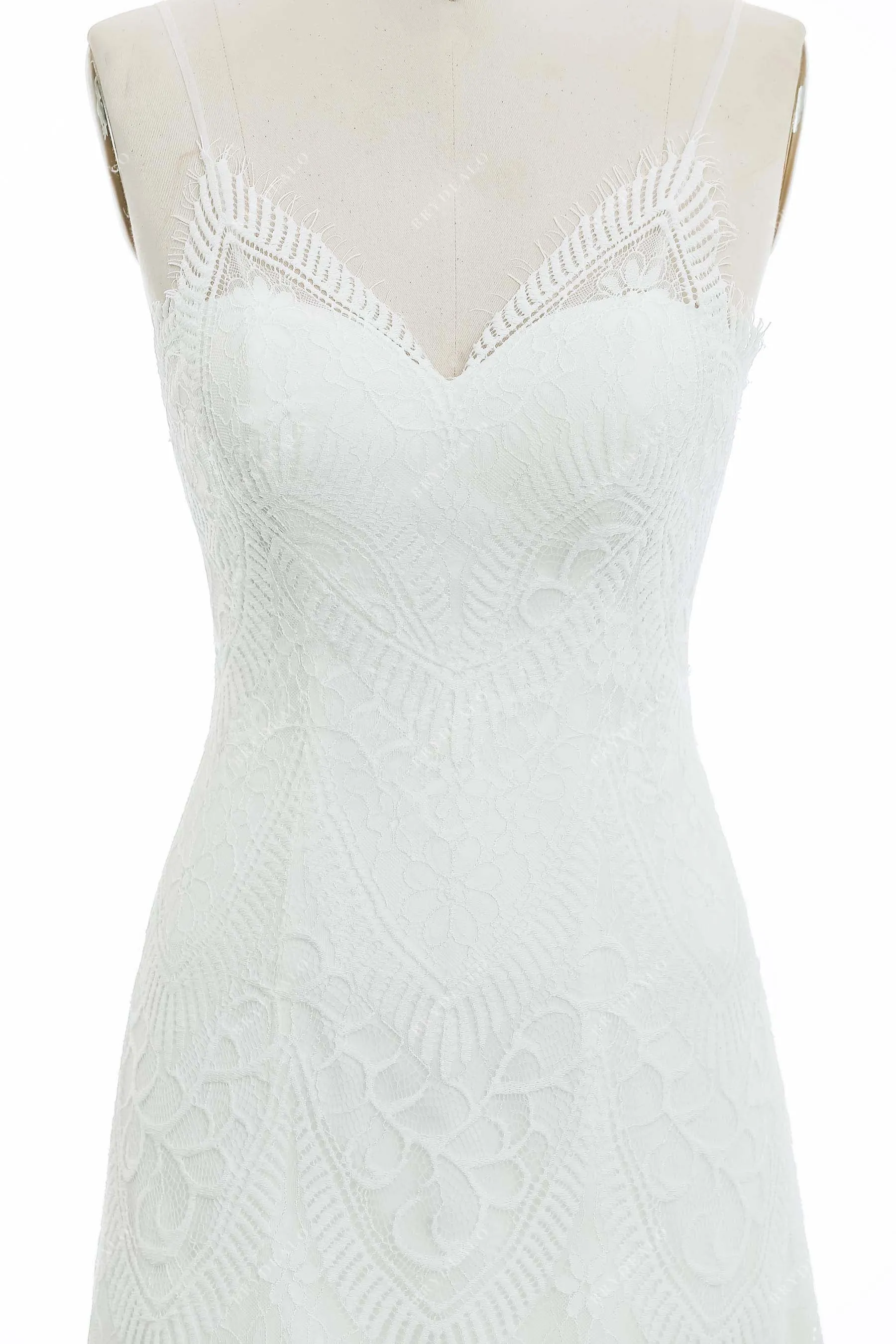 Spaghetti Straps Lace Casual Fit and Flare Elopement Bridal Dress