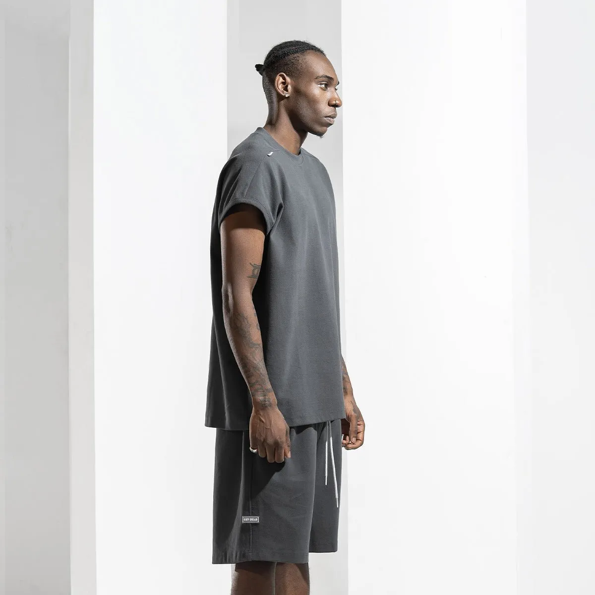 Straight Road Heavyweight Cap-sleeve Boxy-fit Charcoal Tank Top