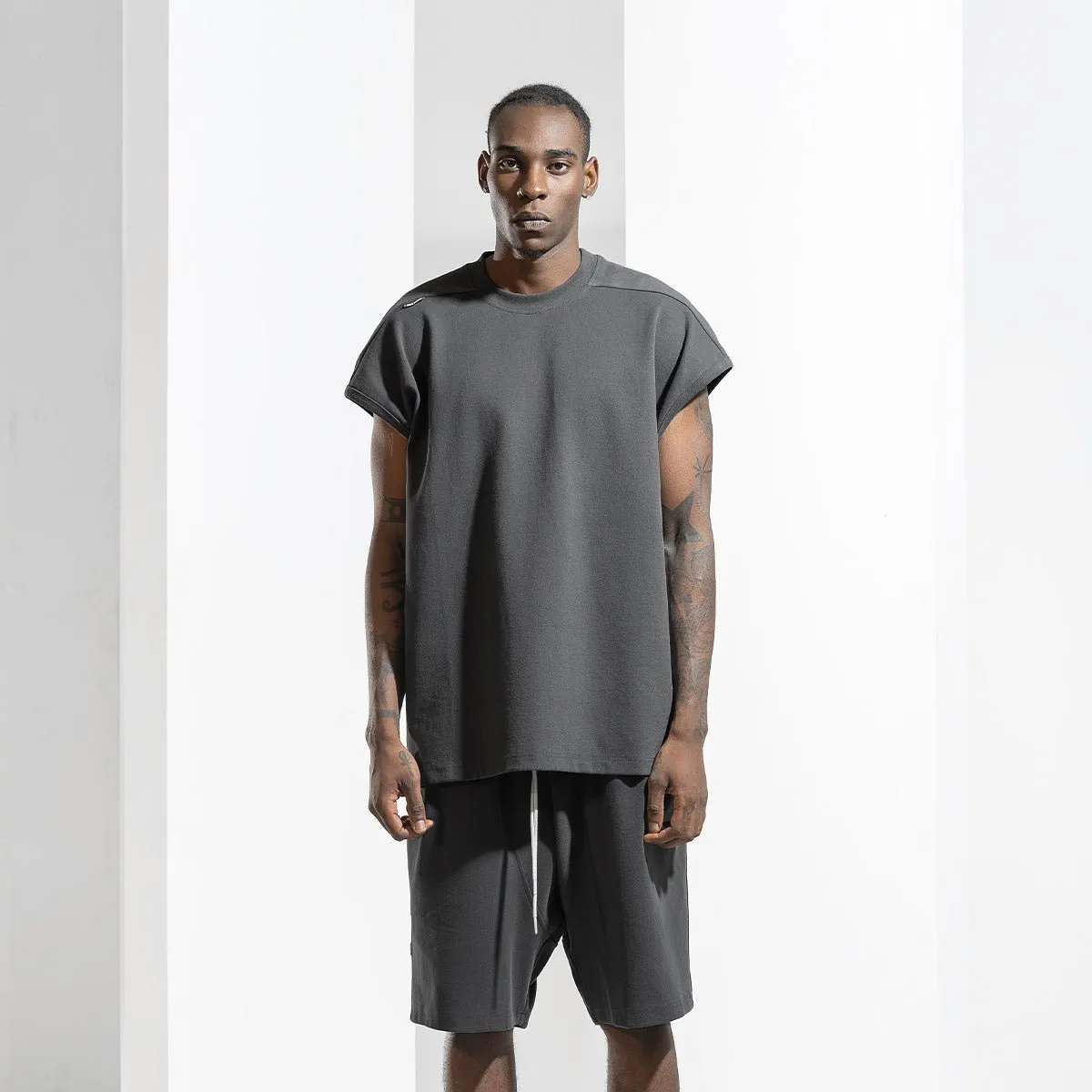 Straight Road Heavyweight Cap-sleeve Boxy-fit Charcoal Tank Top