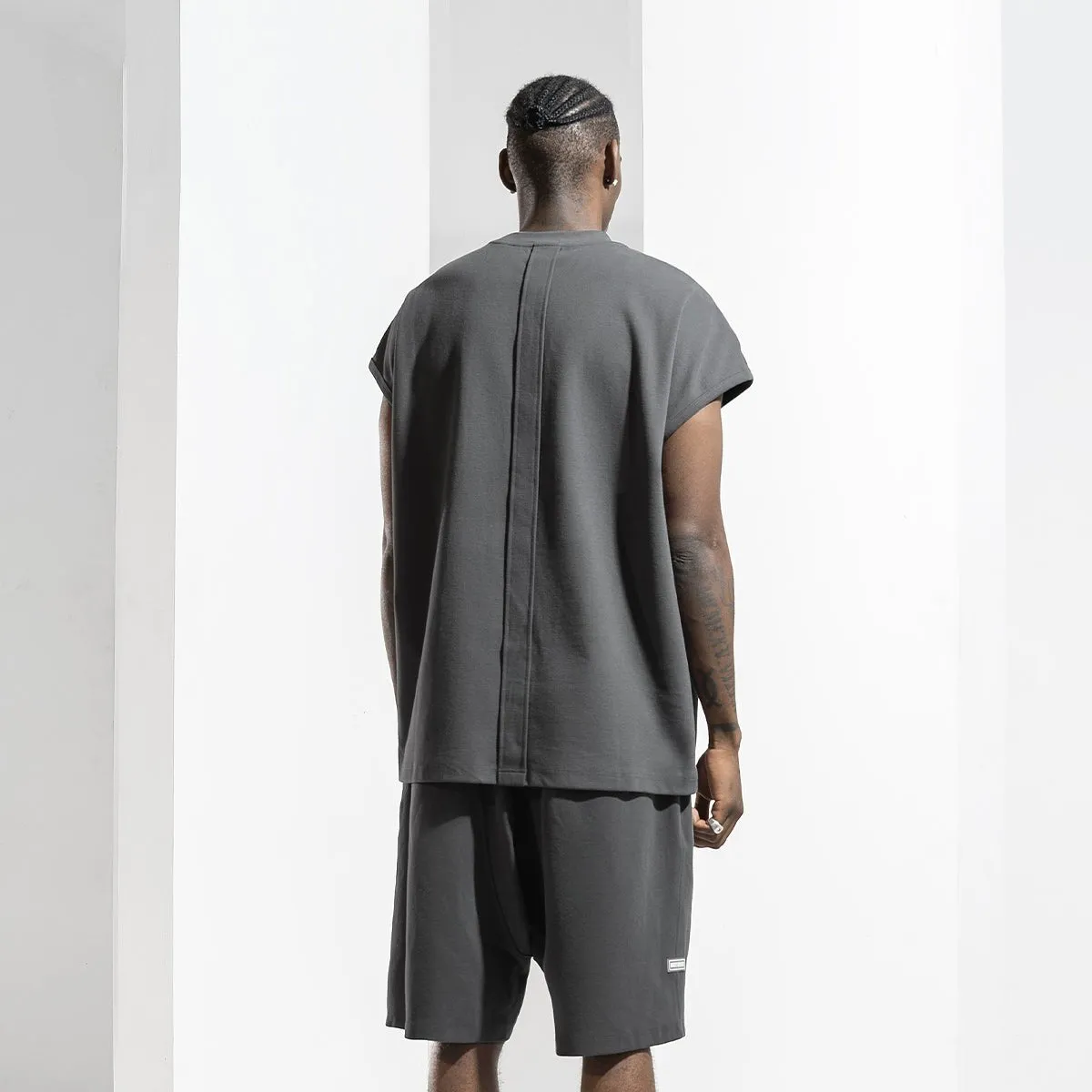 Straight Road Heavyweight Cap-sleeve Boxy-fit Charcoal Tank Top