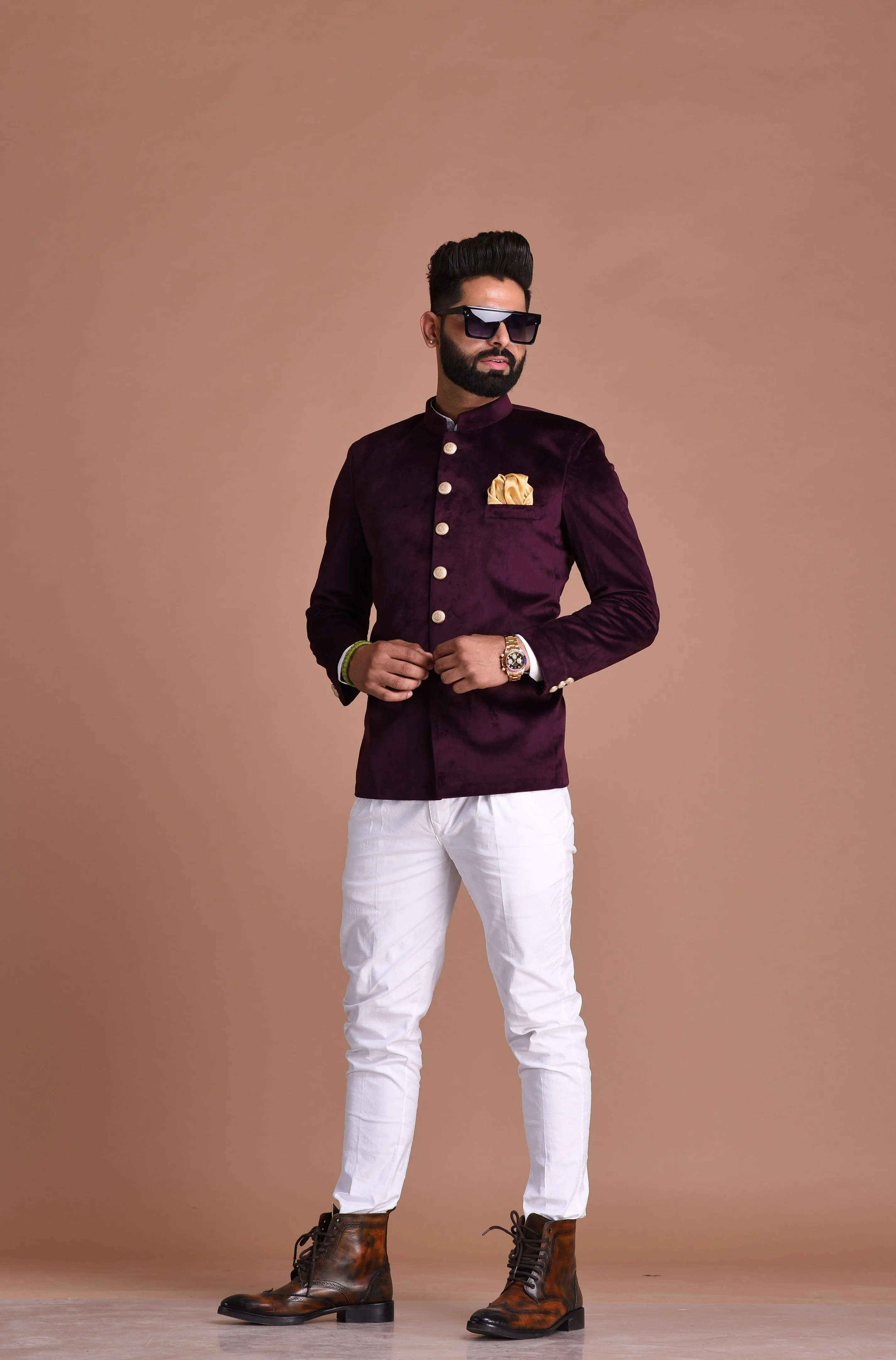 Stunning Mulberry  Jodhpuri Bandhgala Blazer with White Trouser| Perfect for Cocktail Party , Wedding wear , Functional wear|