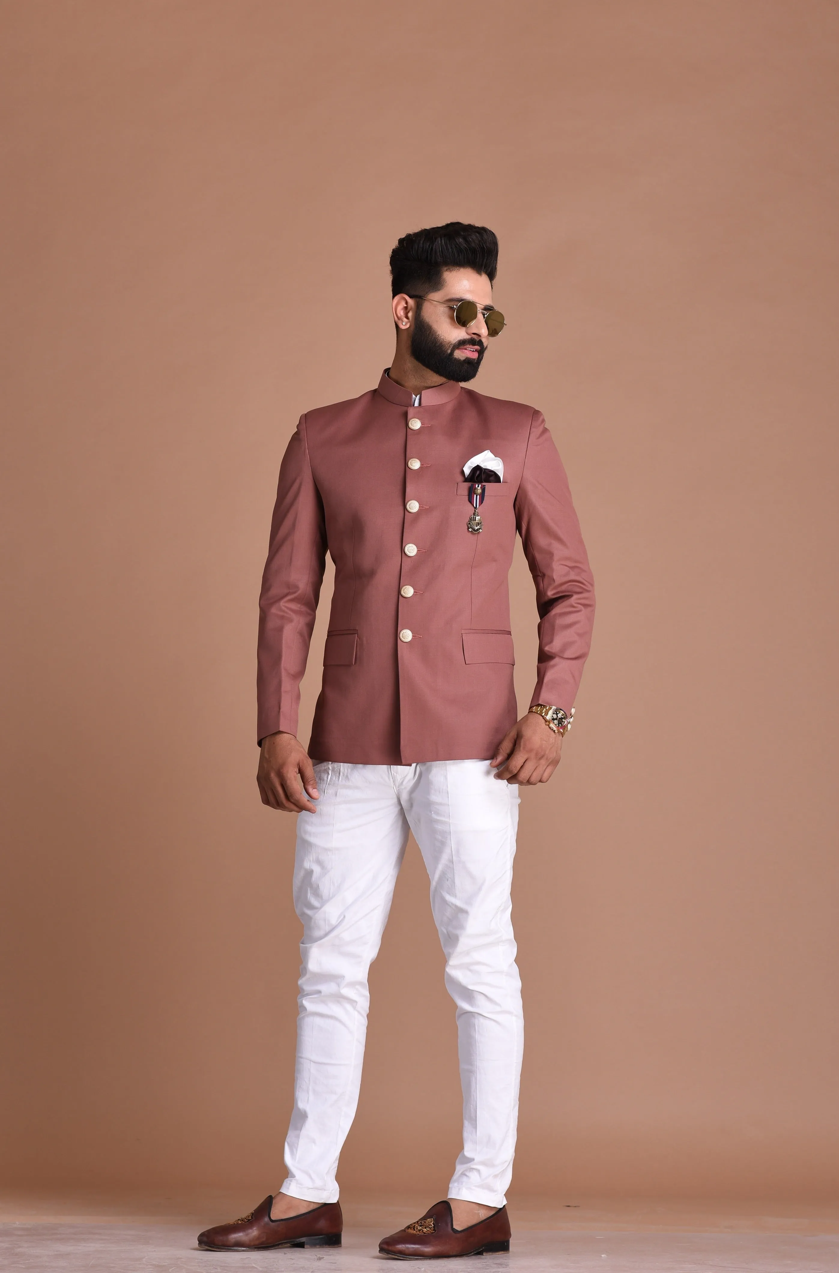 Stunning Rosewood Designer Jodhpuri Bandhgala  with White Trouser| Partywear for Grooms and Friends | Wedding Family Functions |open lawn party