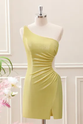 Stylish Yellow Bodycon One Shoulder Mini Dress with Hollow Out