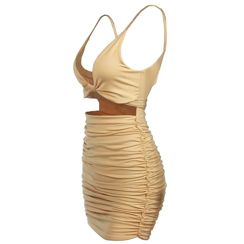 Summer Hollow Out Sexy Warp V Neck Backless Bow Tie Party Beach Casual Bandage Bodycon Dress Women