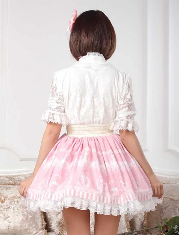 Sweet Pink Lolita Crystal Chandelier Printed A Line Skirt for Lady