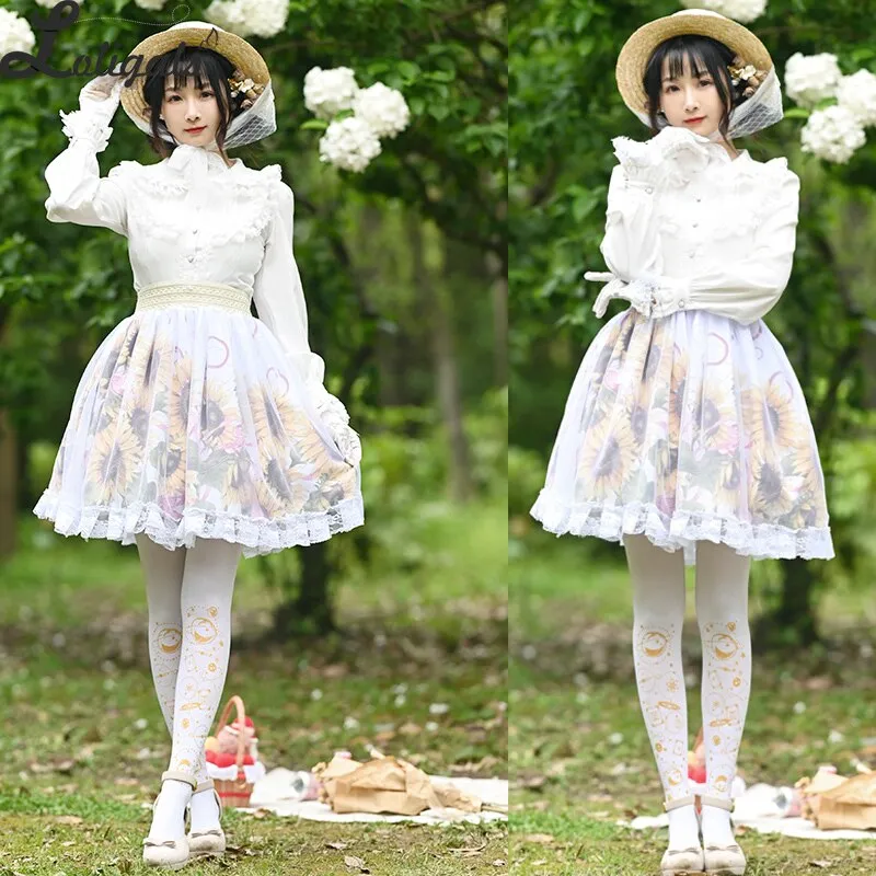 Sweet Short Skirt Sun Flower Printed A line Lolita Skirt