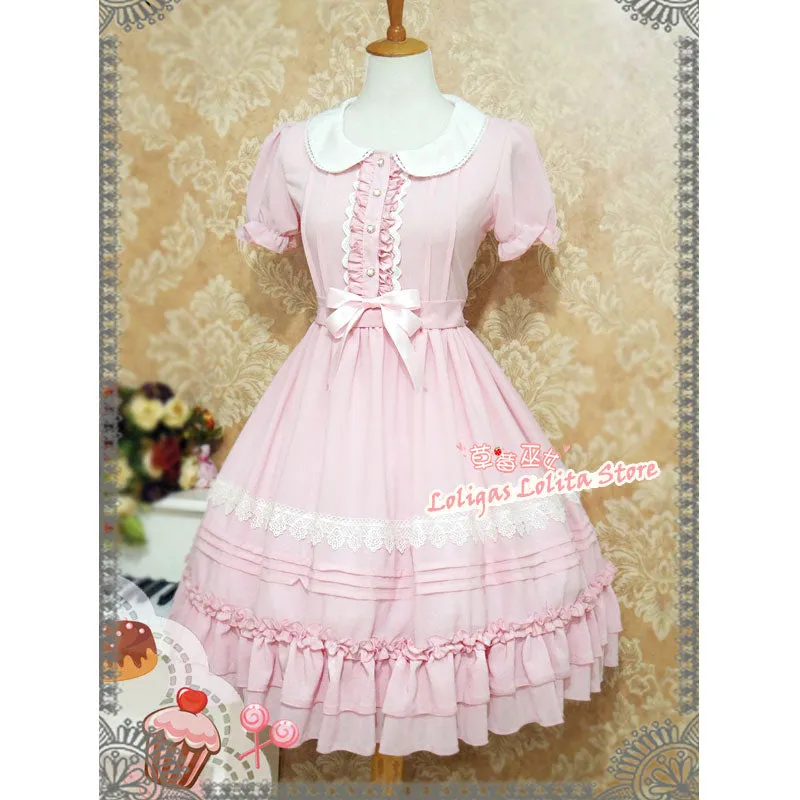 Sweet Short Sleeve Chiffon Summer Dress Cute Peter Pan Collar Lolita OP Dress by Strawberry Witch