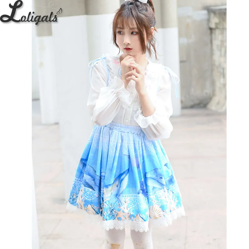 Sweet Whale Printed Short Skirt Mori Girl A line Suspender Skirt