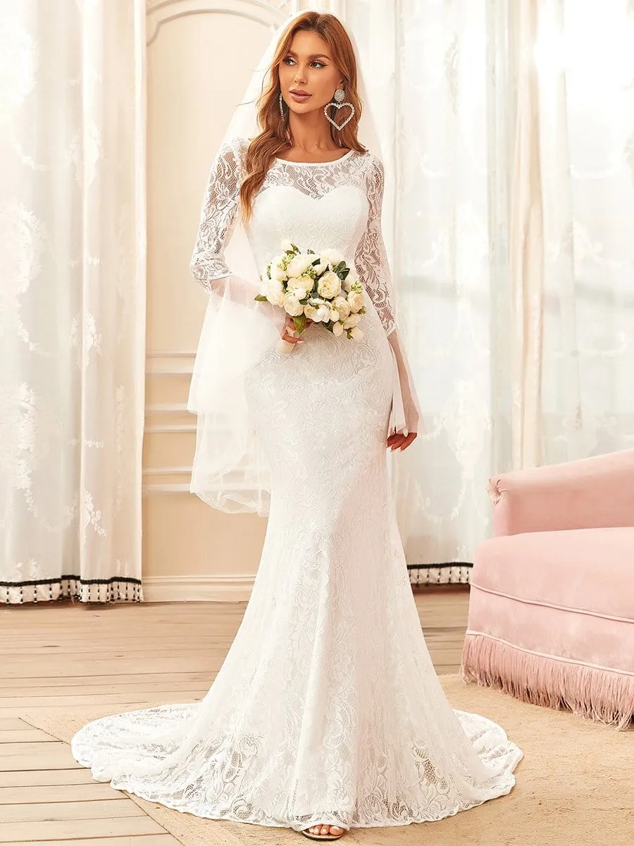 Sweetheart Long Bell Sleeve Mermaid Wedding Dress