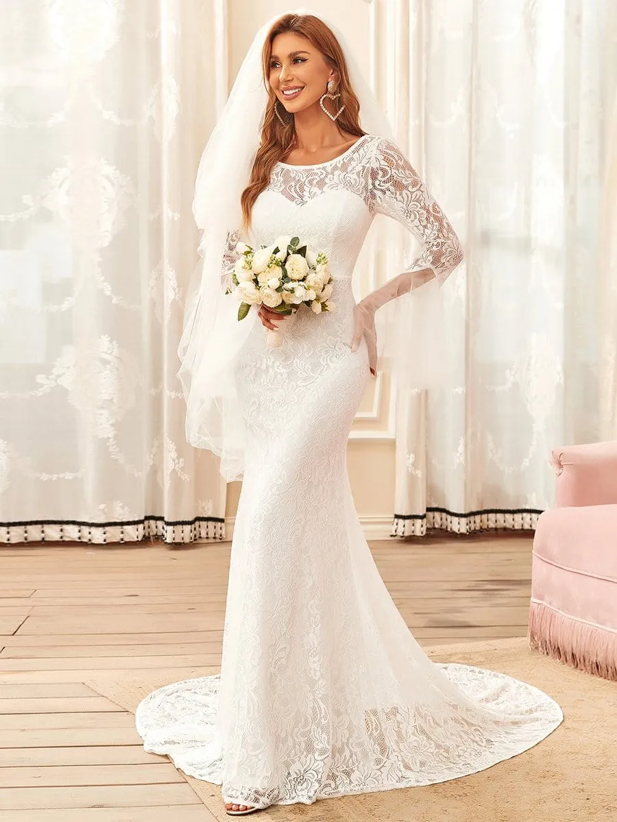 Sweetheart Long Bell Sleeve Mermaid Wedding Dress