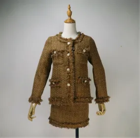 Tailor Made or Custom Made Hand Made Loose Fit Brown Tweed Blazer   Skirt Suit 6 Colours for Women